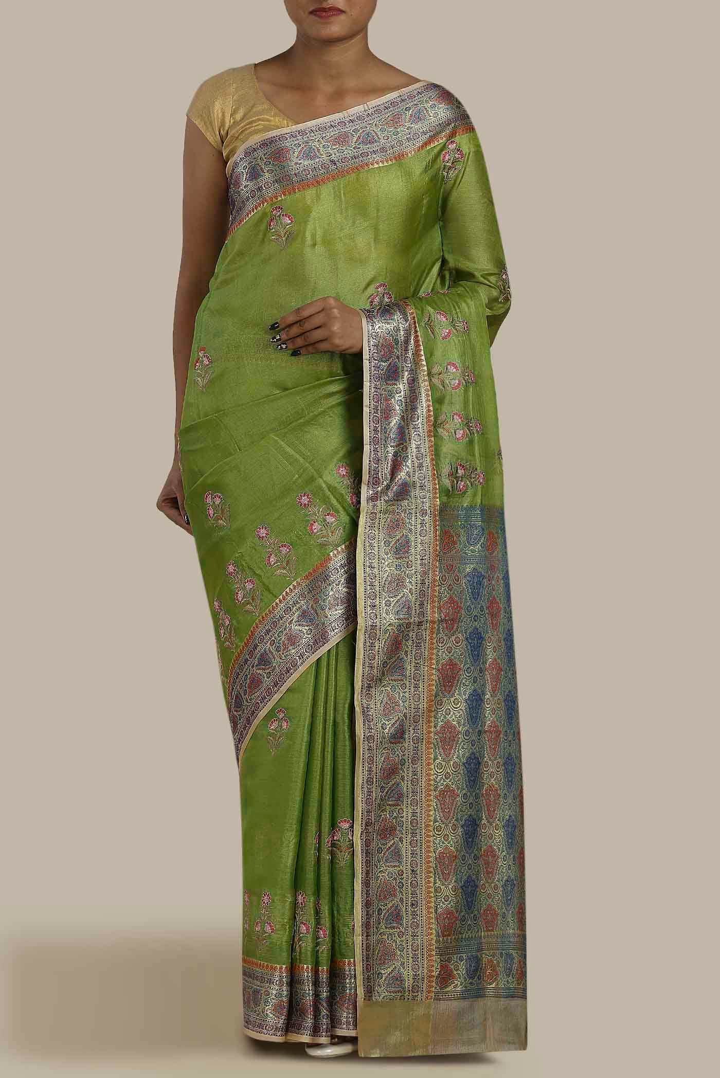 Green Banarasi Tussar Silk Saree