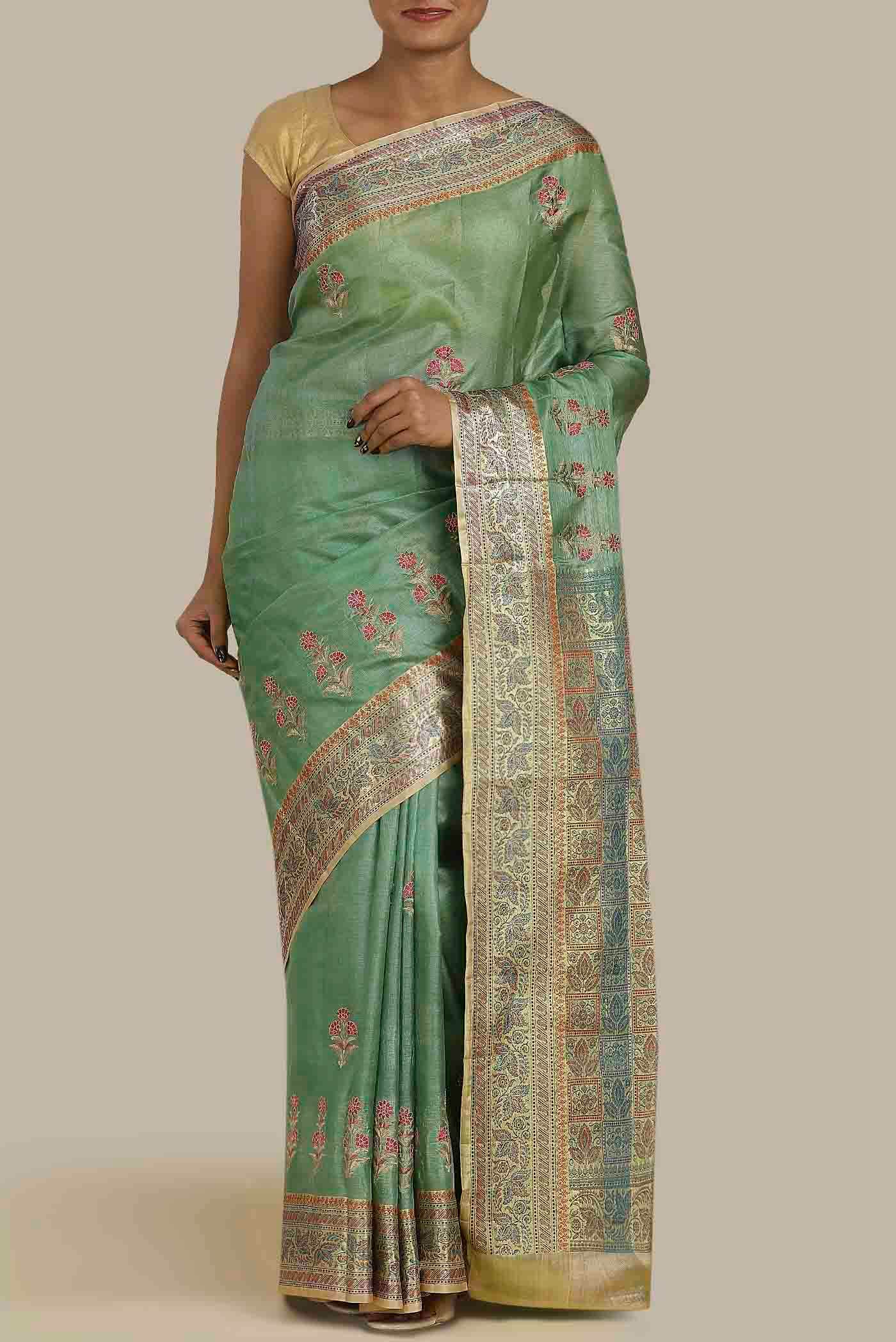 Green Banarasi Tussar Silk Saree