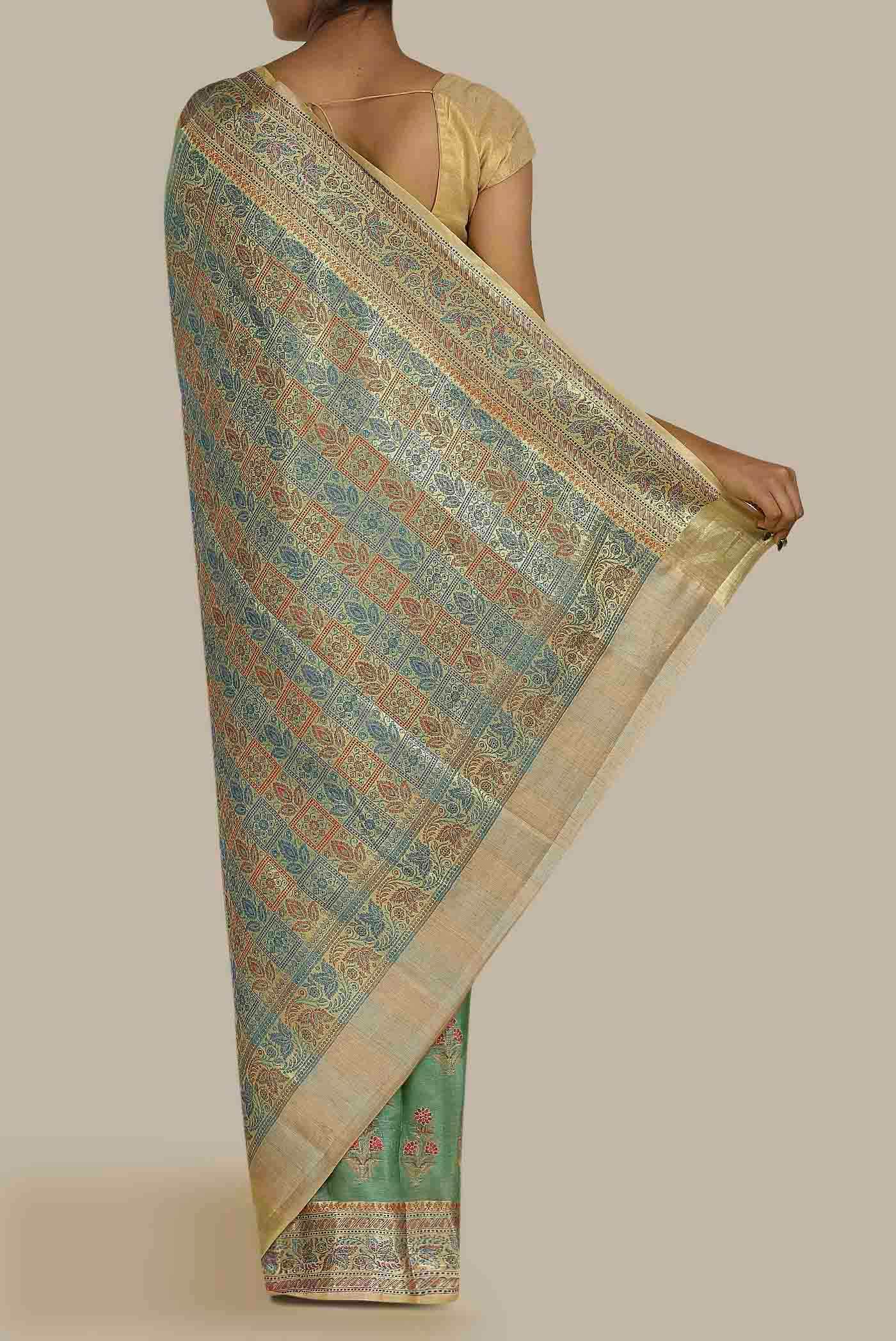 Green Banarasi Tussar Silk Saree