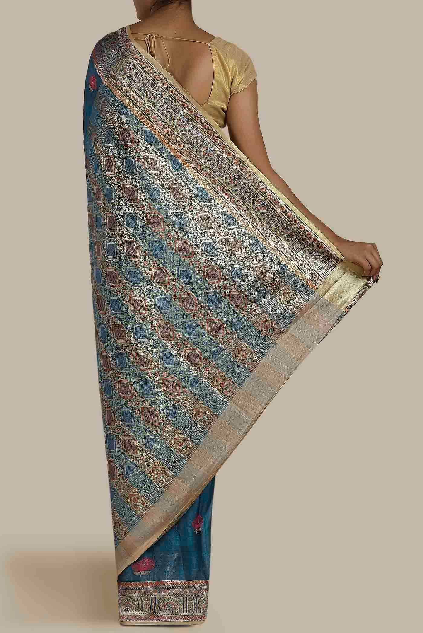 Blue Banarasi Tussar Silk Saree
