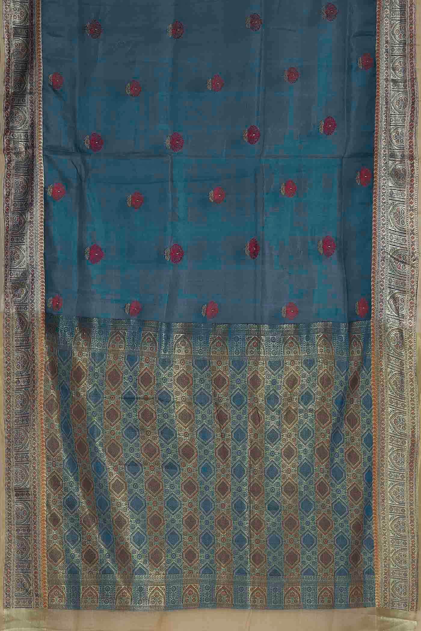 Blue Banarasi Tussar Silk Saree