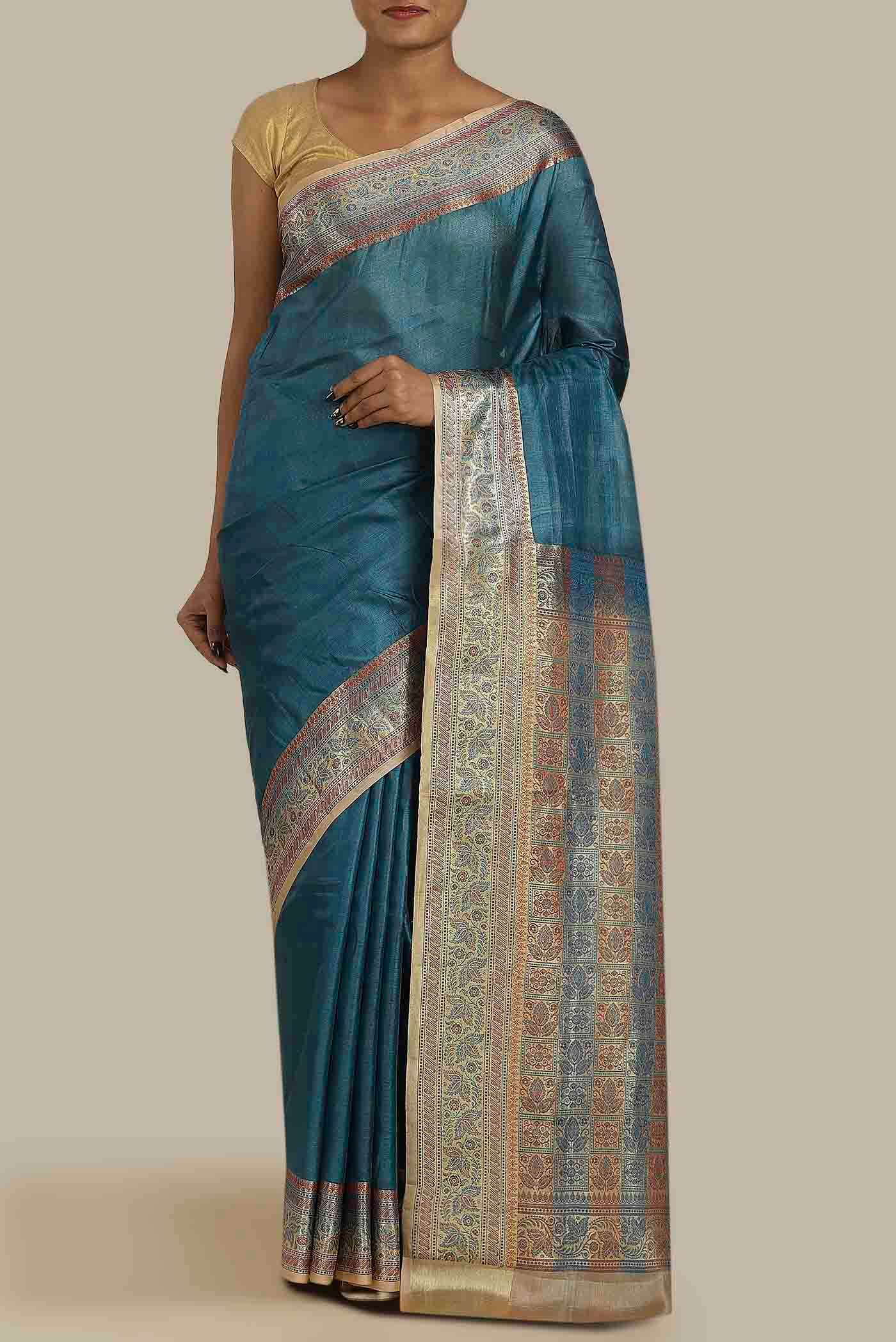 Blue Banarasi Tussar Silk Saree