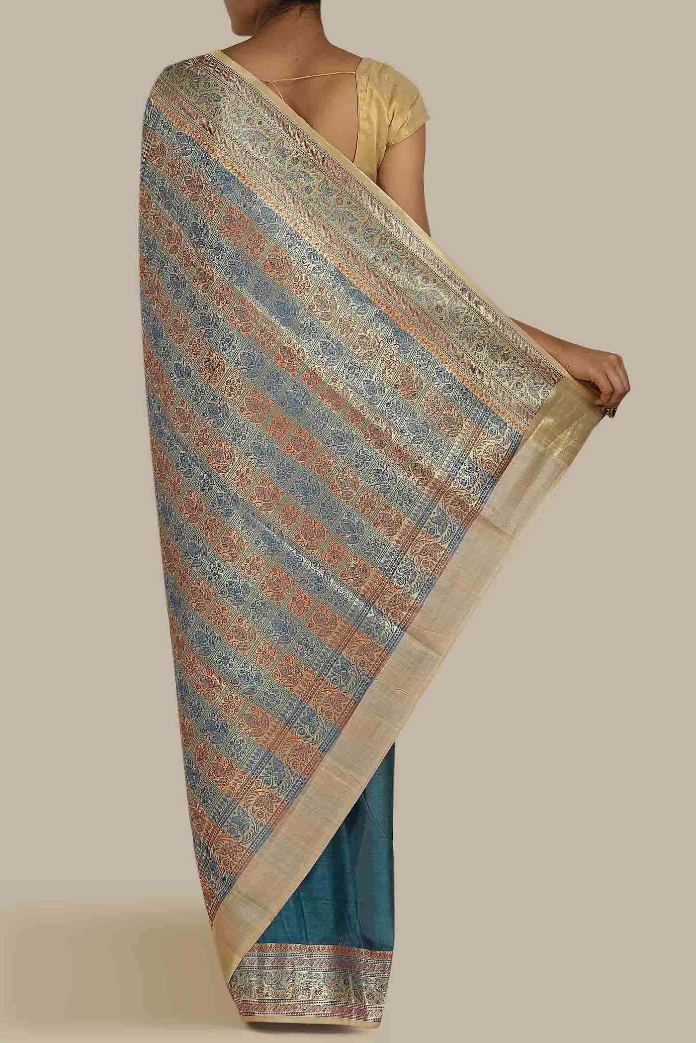 Blue Banarasi Tussar Silk Saree