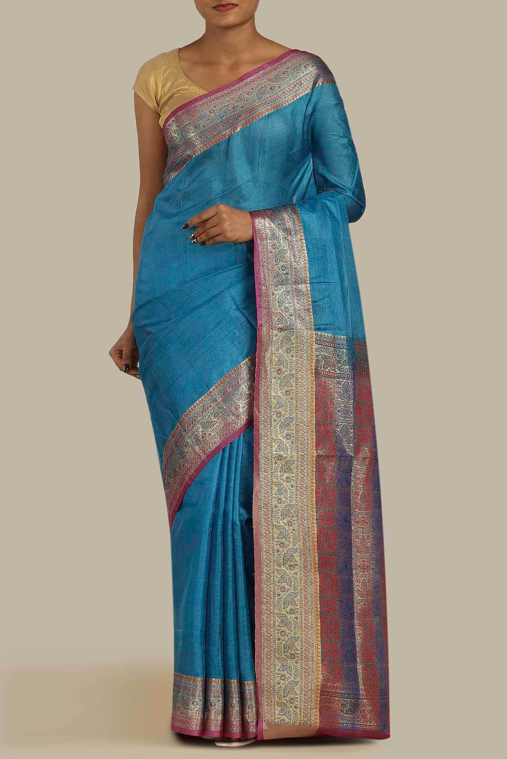 Blue Banarasi Tussar Silk Saree