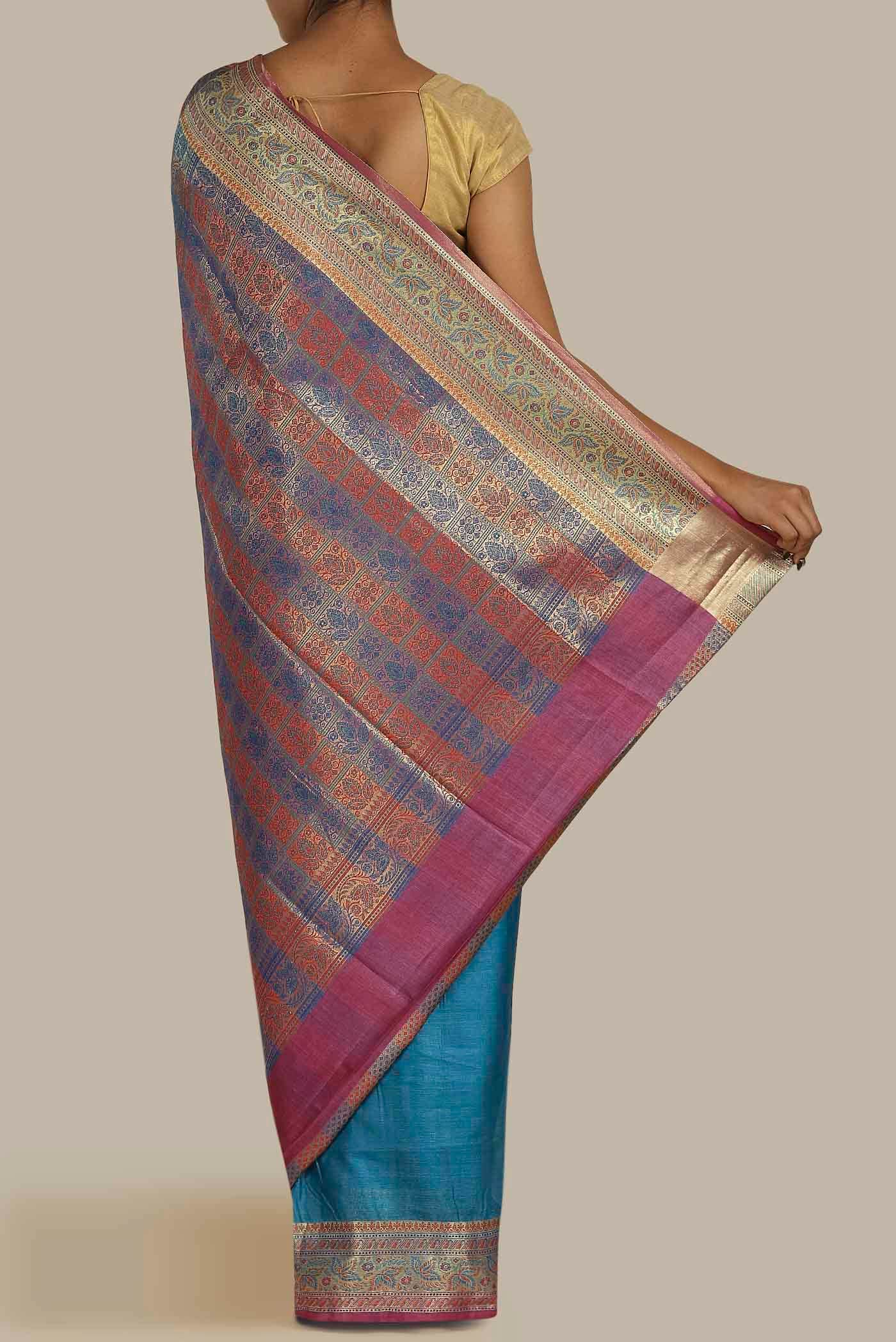 Blue Banarasi Tussar Silk Saree