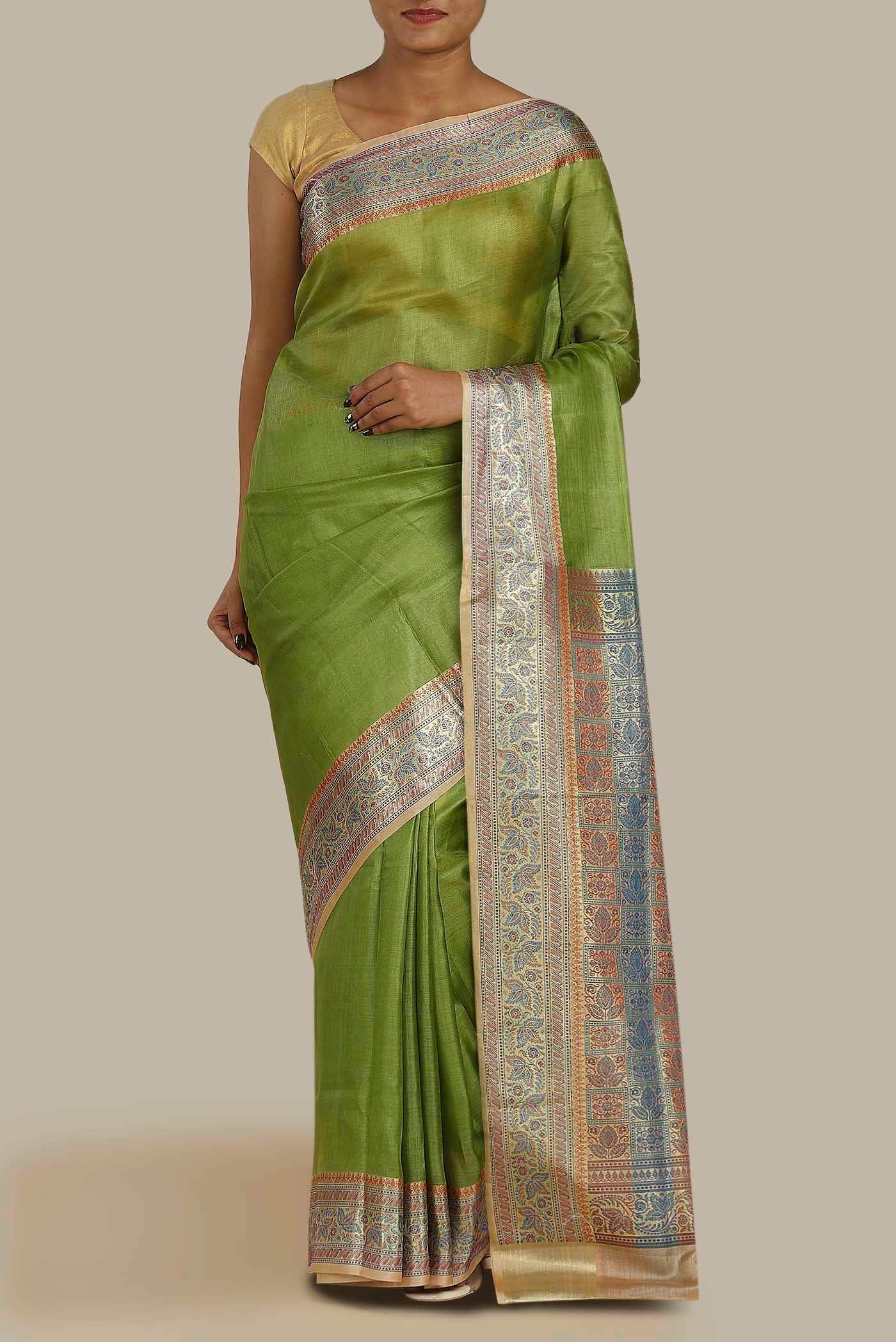 Green Banarasi Tussar Silk Saree