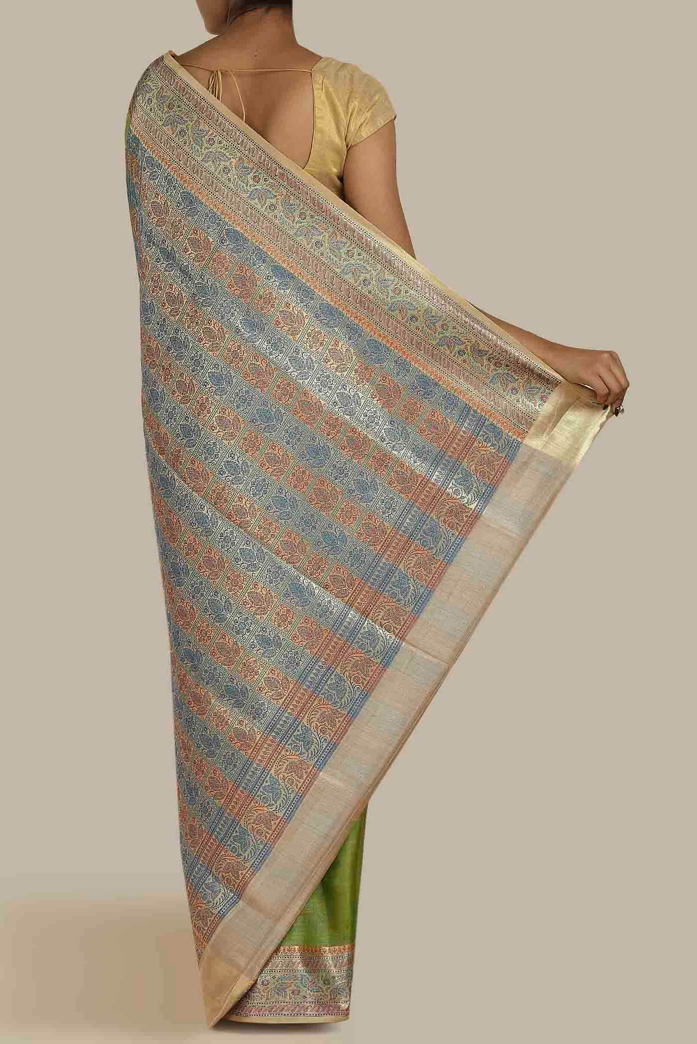 Green Banarasi Tussar Silk Saree