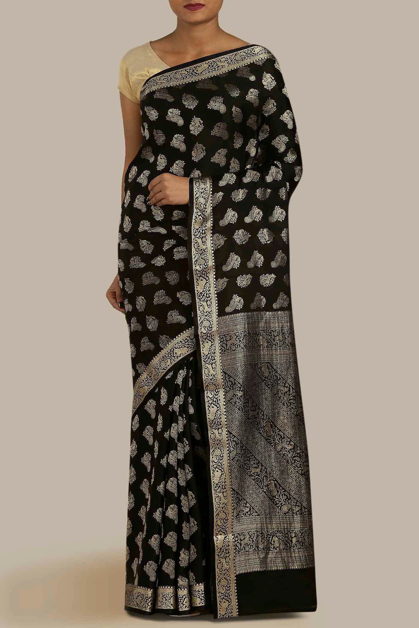 Black Mysore Crepe Saree