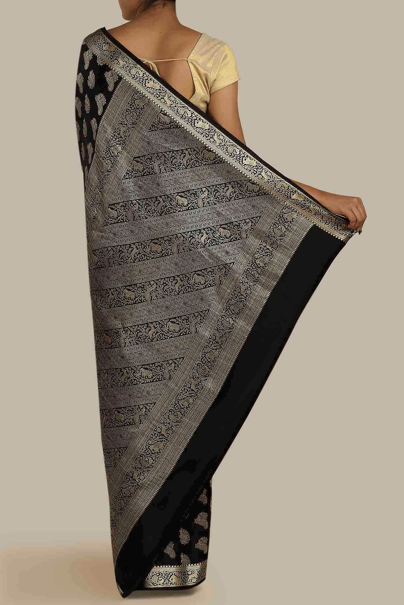 Black Mysore Crepe Saree