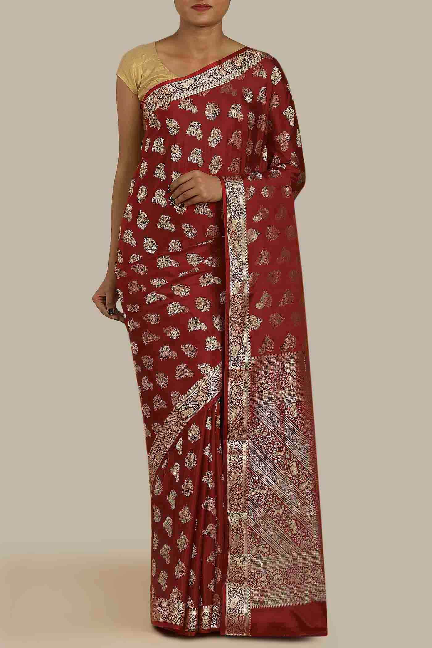Maroon Mysore Crepe Saree