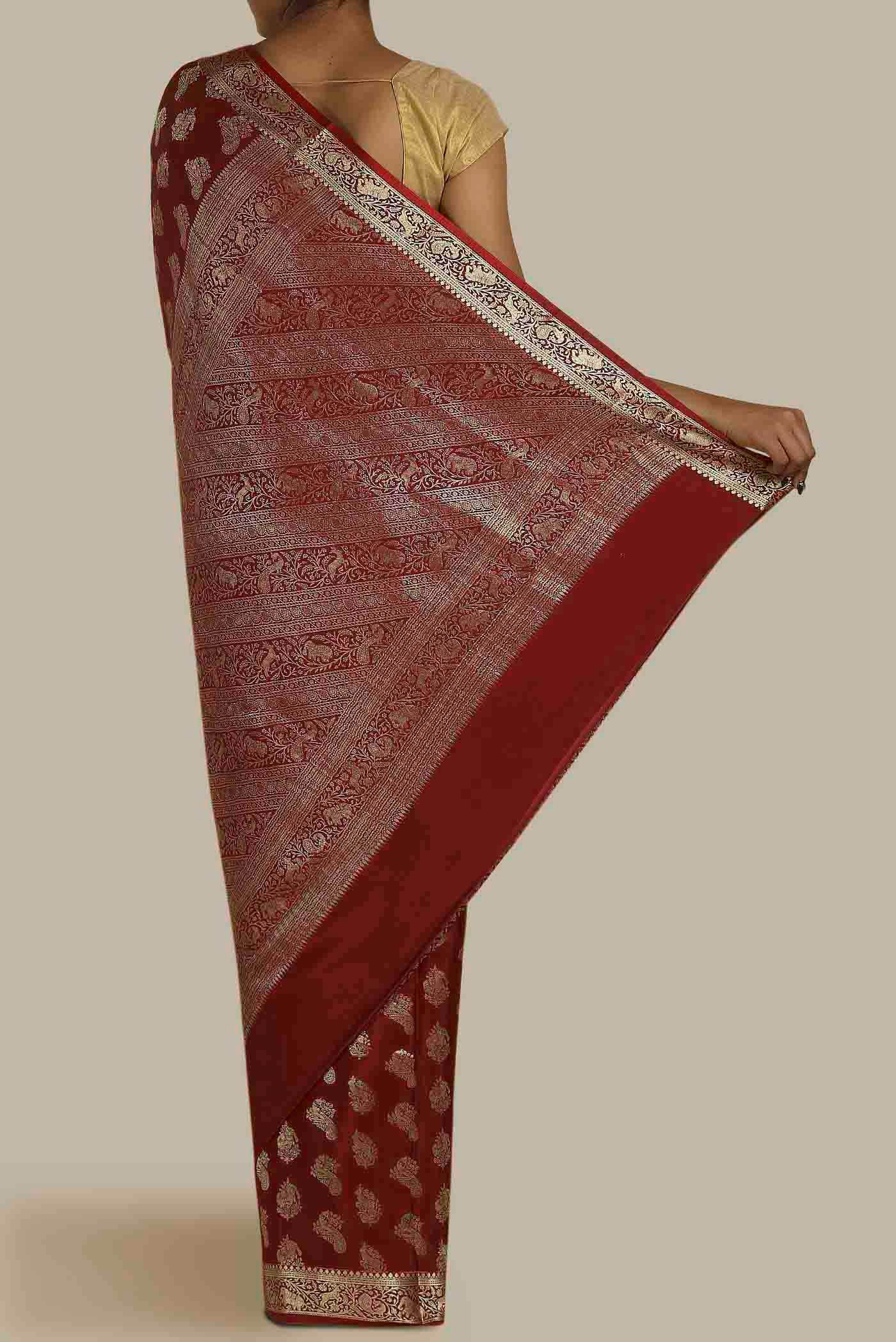 Maroon Mysore Crepe Saree