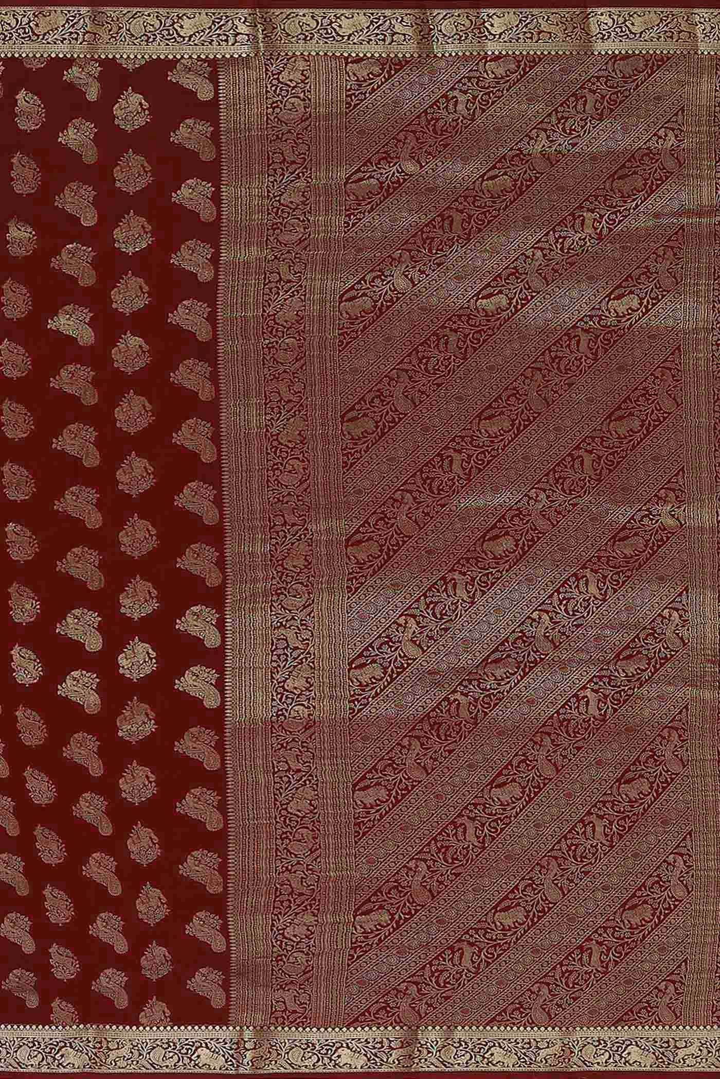 Maroon Mysore Crepe Saree