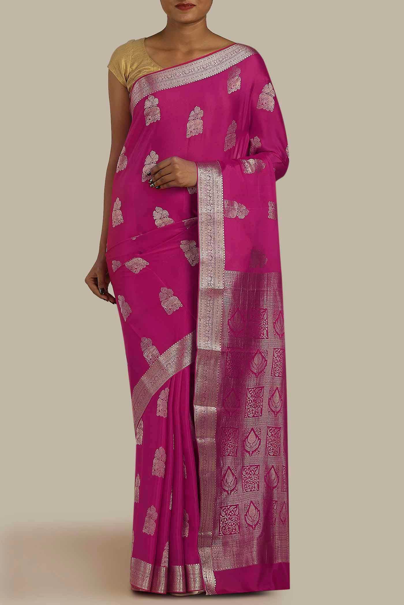 Pink Mysore Crepe Saree
