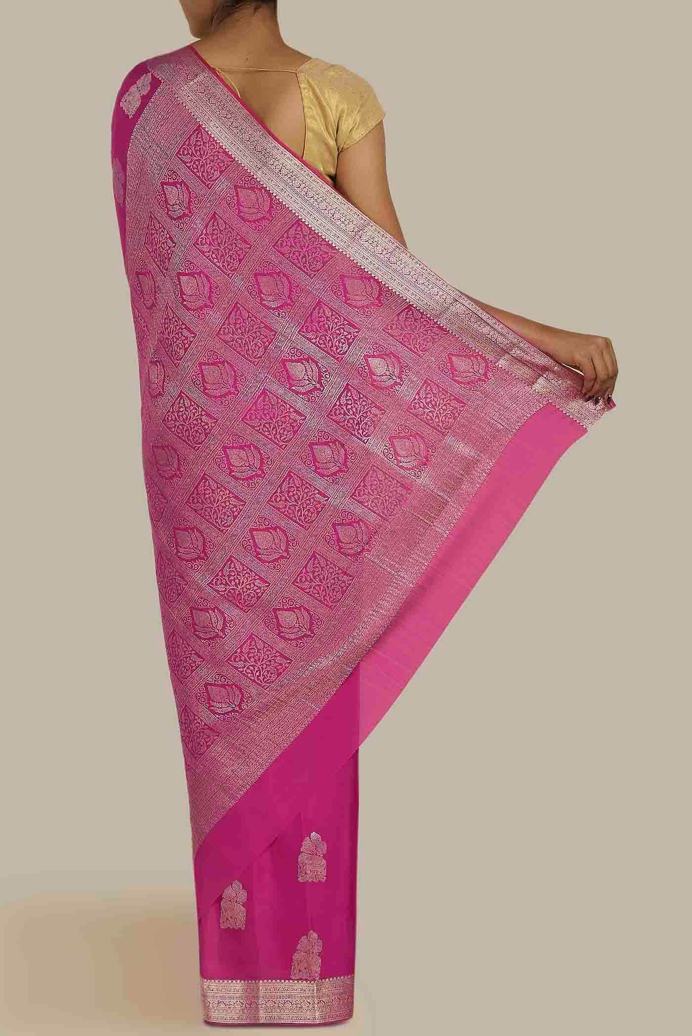 Pink Mysore Crepe Saree