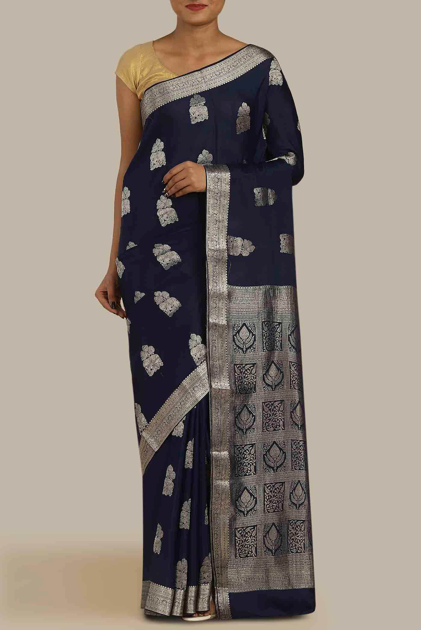 Blue Mysore Crepe Saree