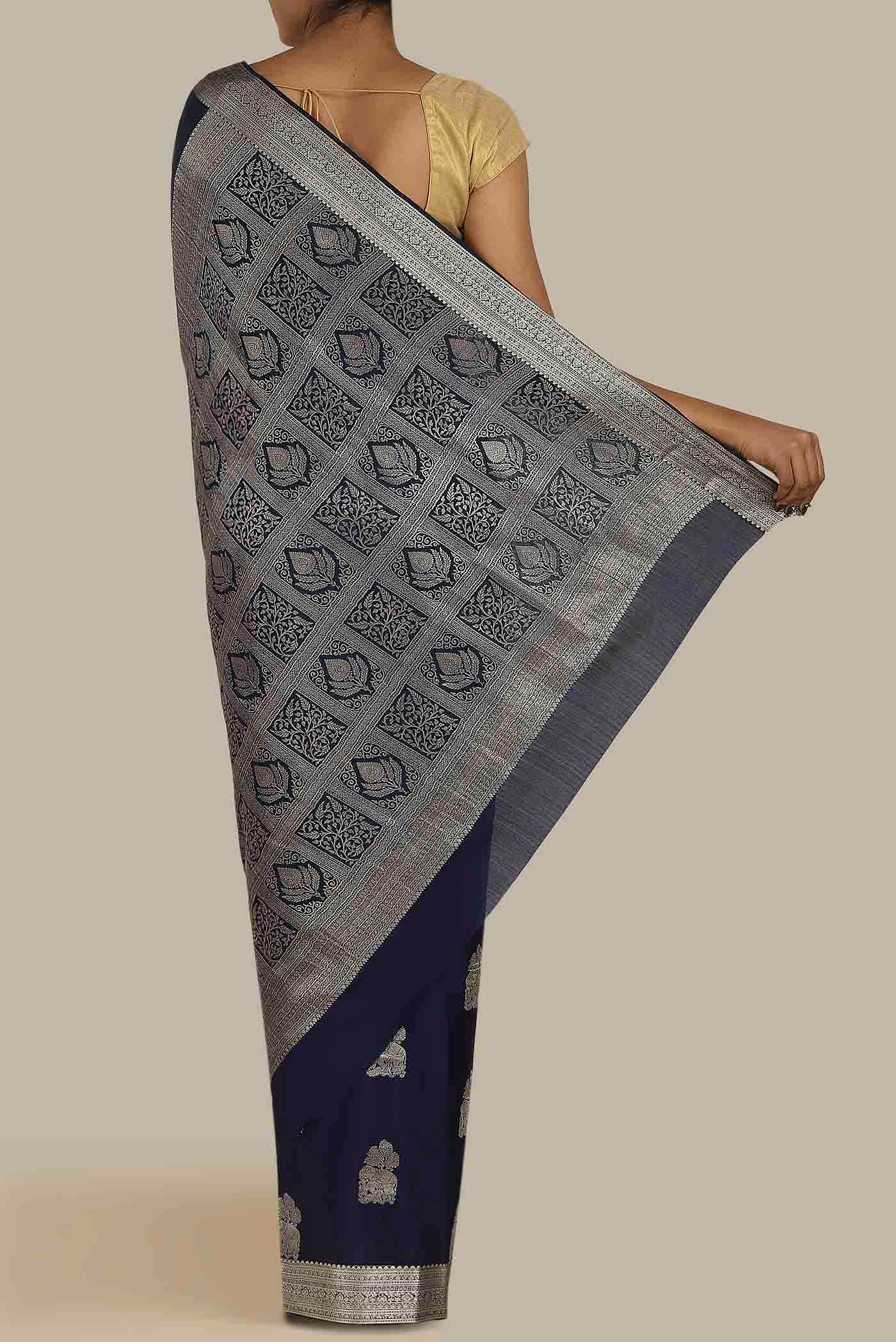Blue Mysore Crepe Saree