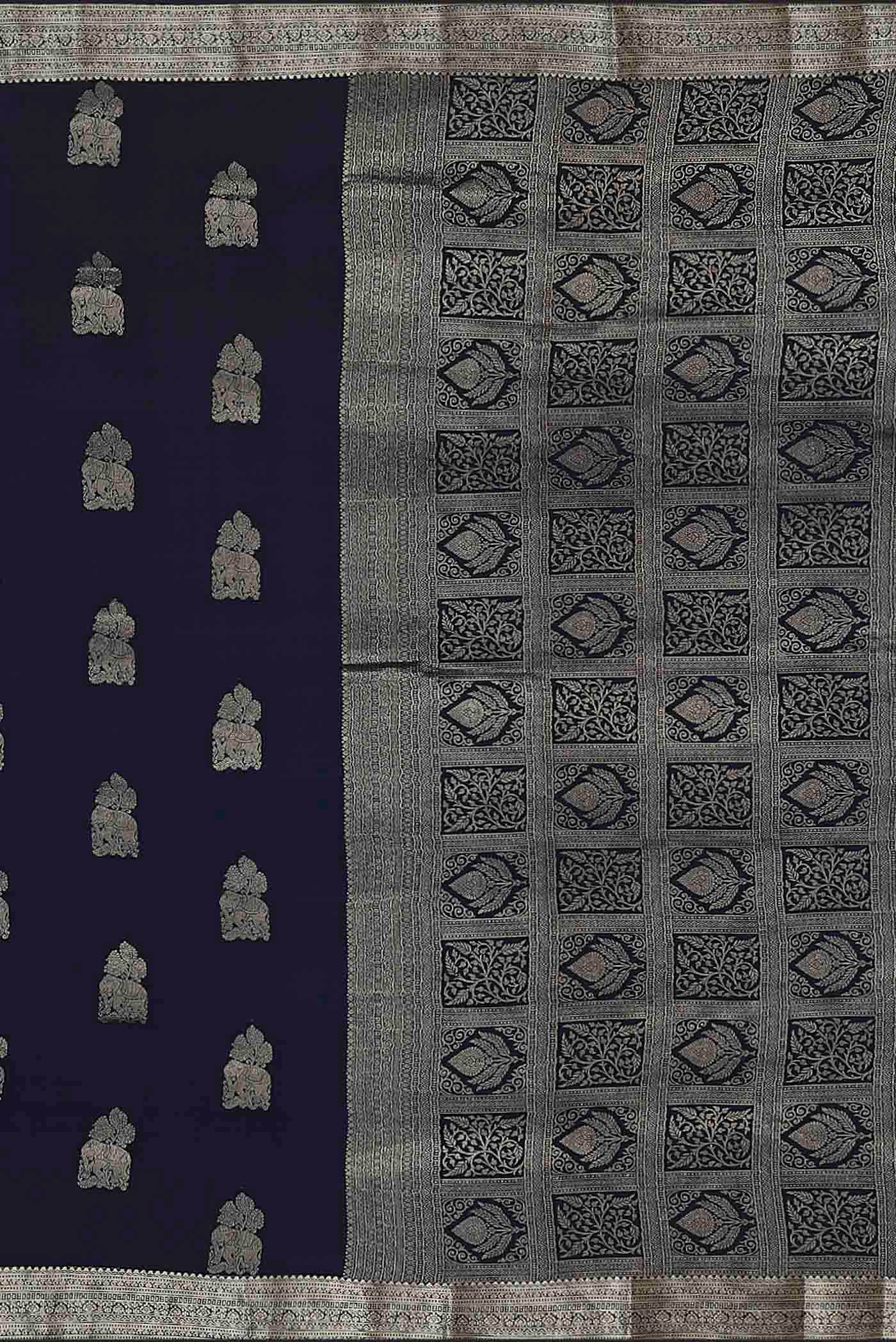 Blue Mysore Crepe Saree