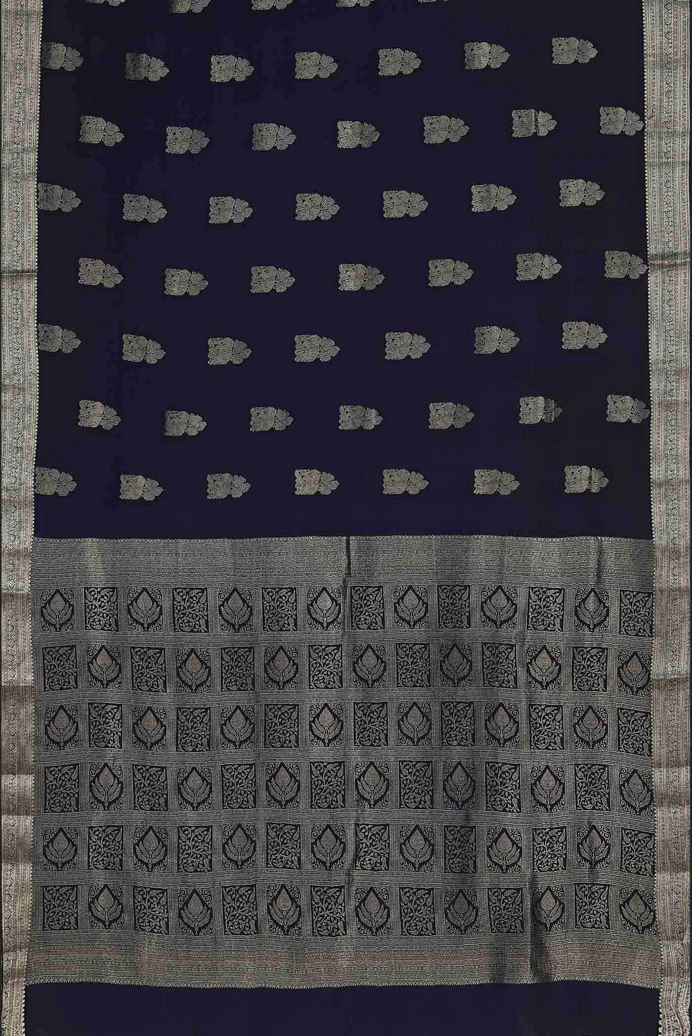 Blue Mysore Crepe Saree
