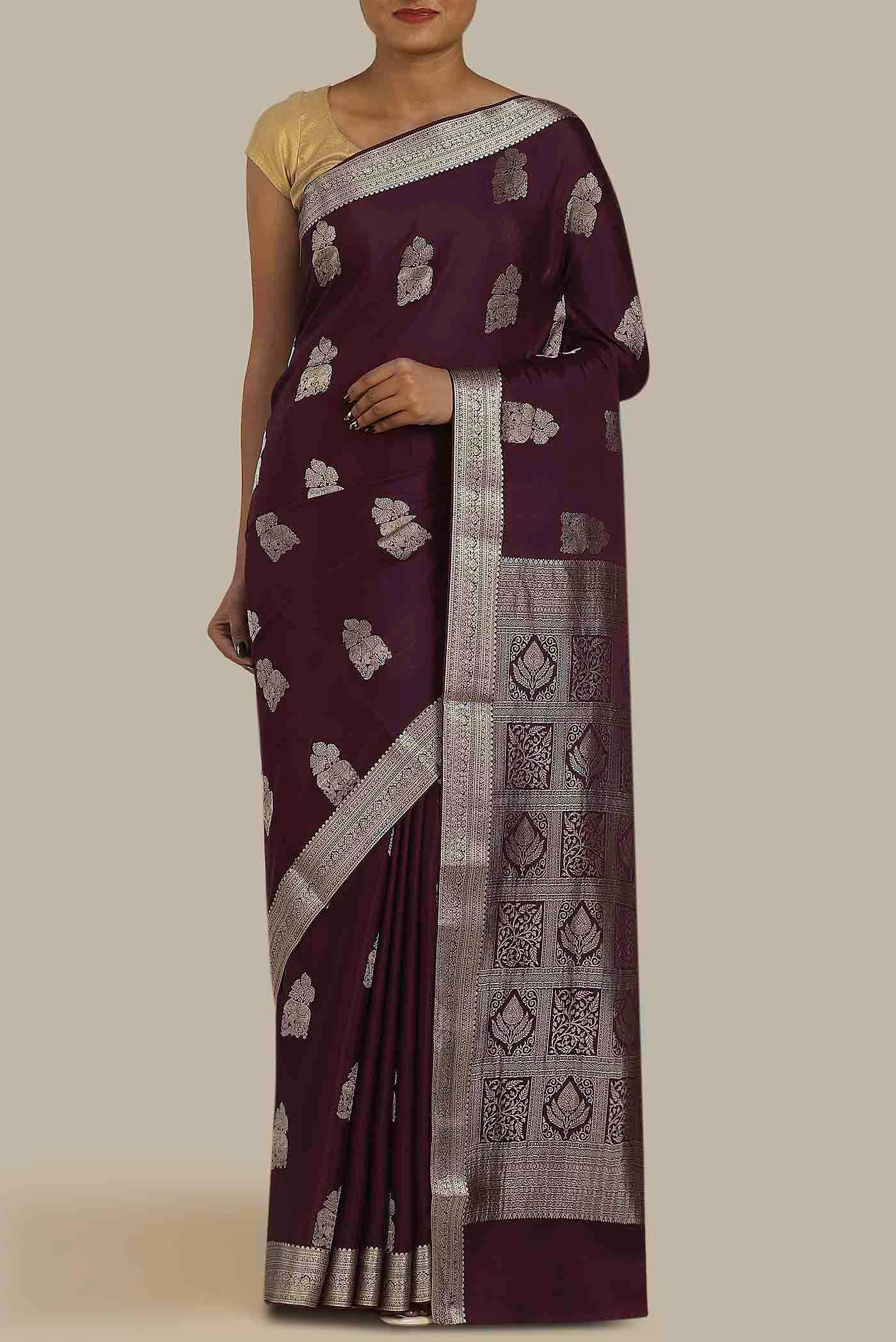 Brown Mysore Crepe Saree