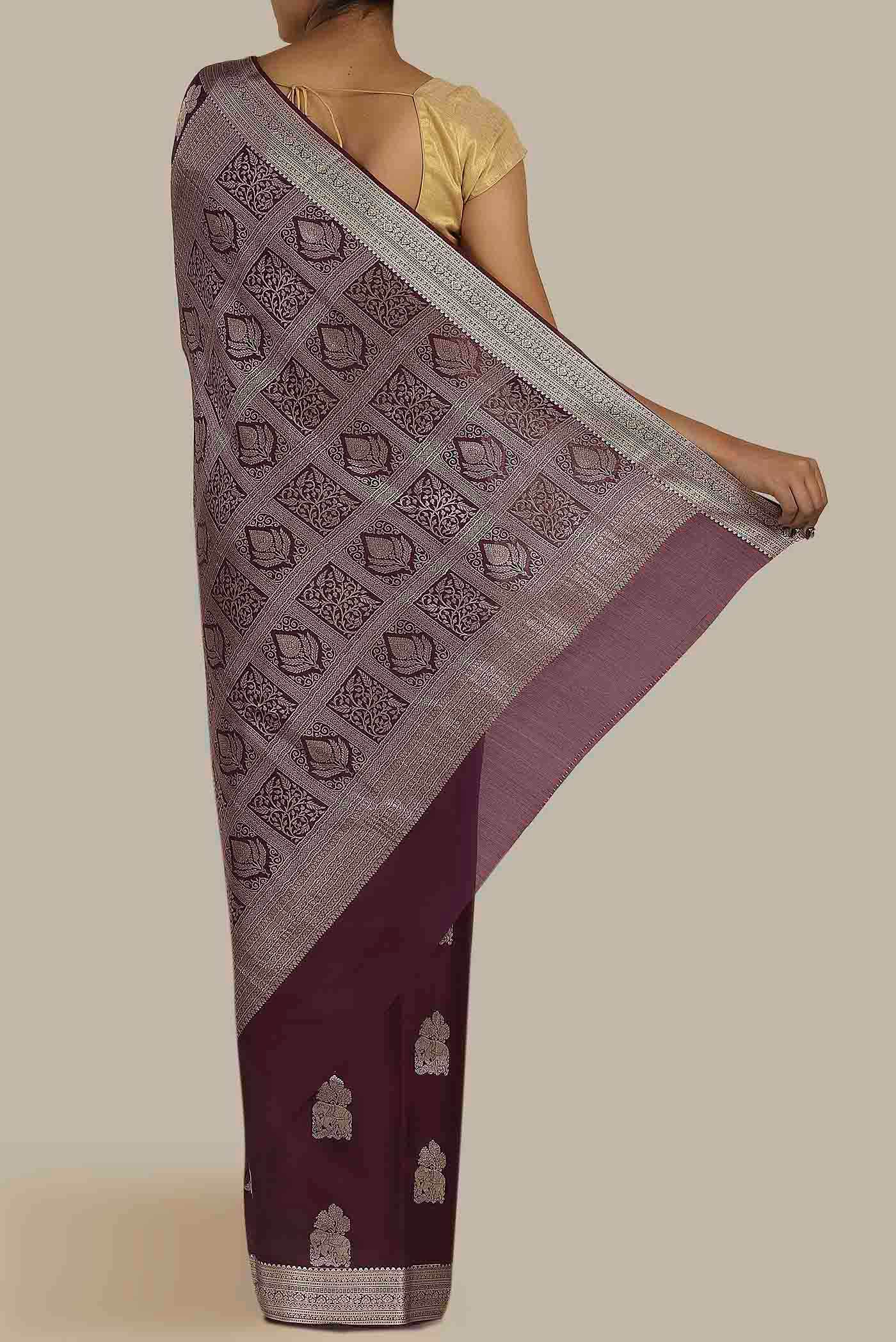 Brown Mysore Crepe Saree