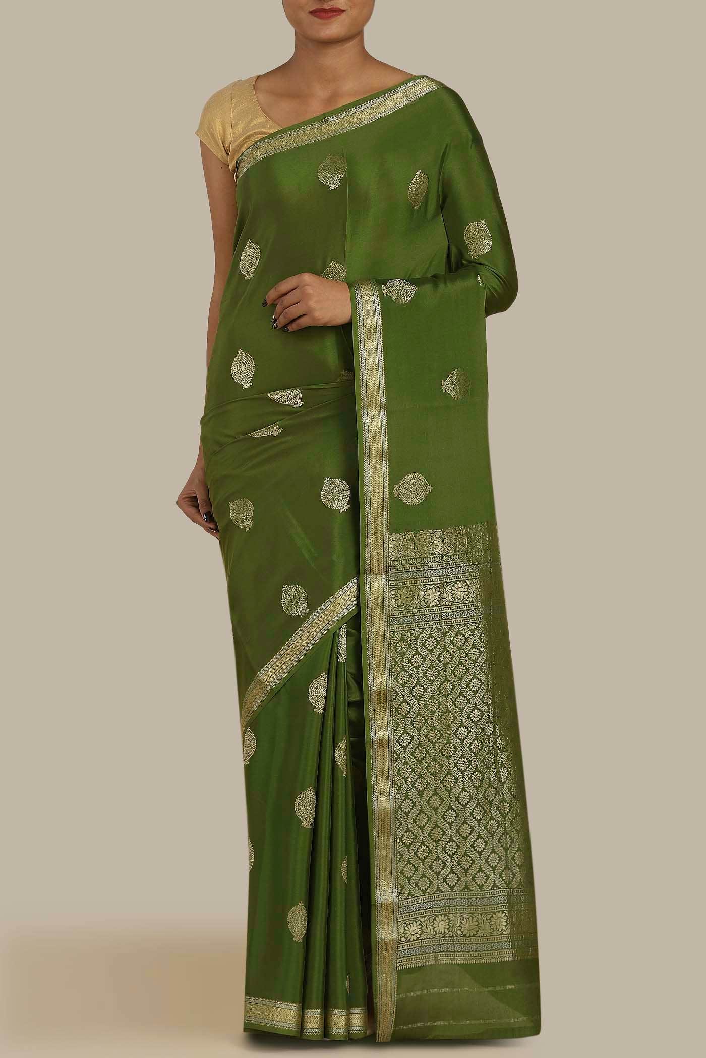 Green Mysore Crepe Saree