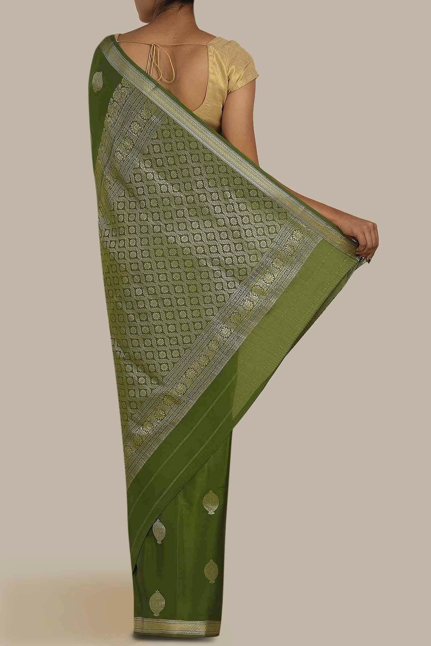 Green Mysore Crepe Saree