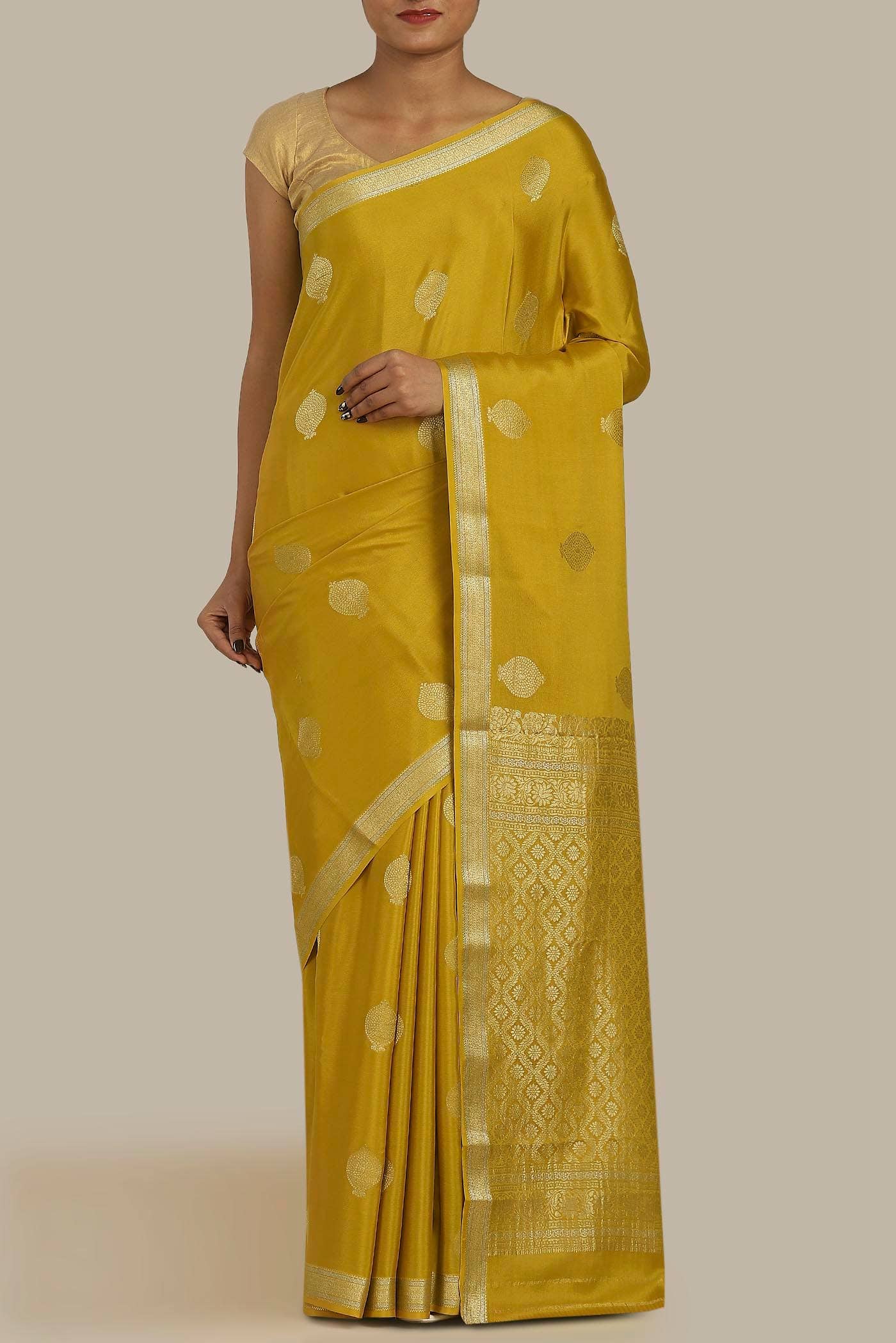Yellow Mysore Crepe Saree