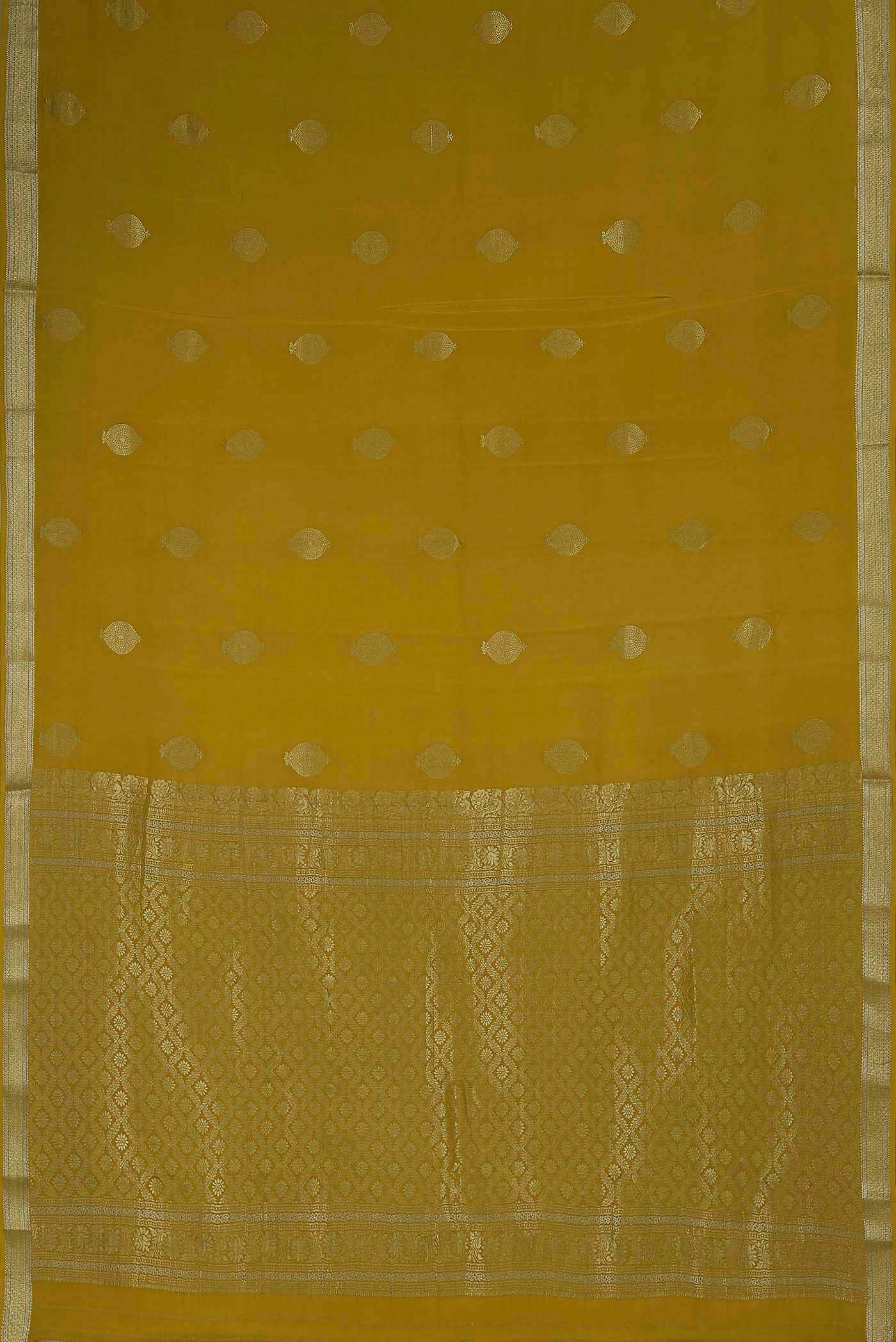 Yellow Mysore Crepe Saree