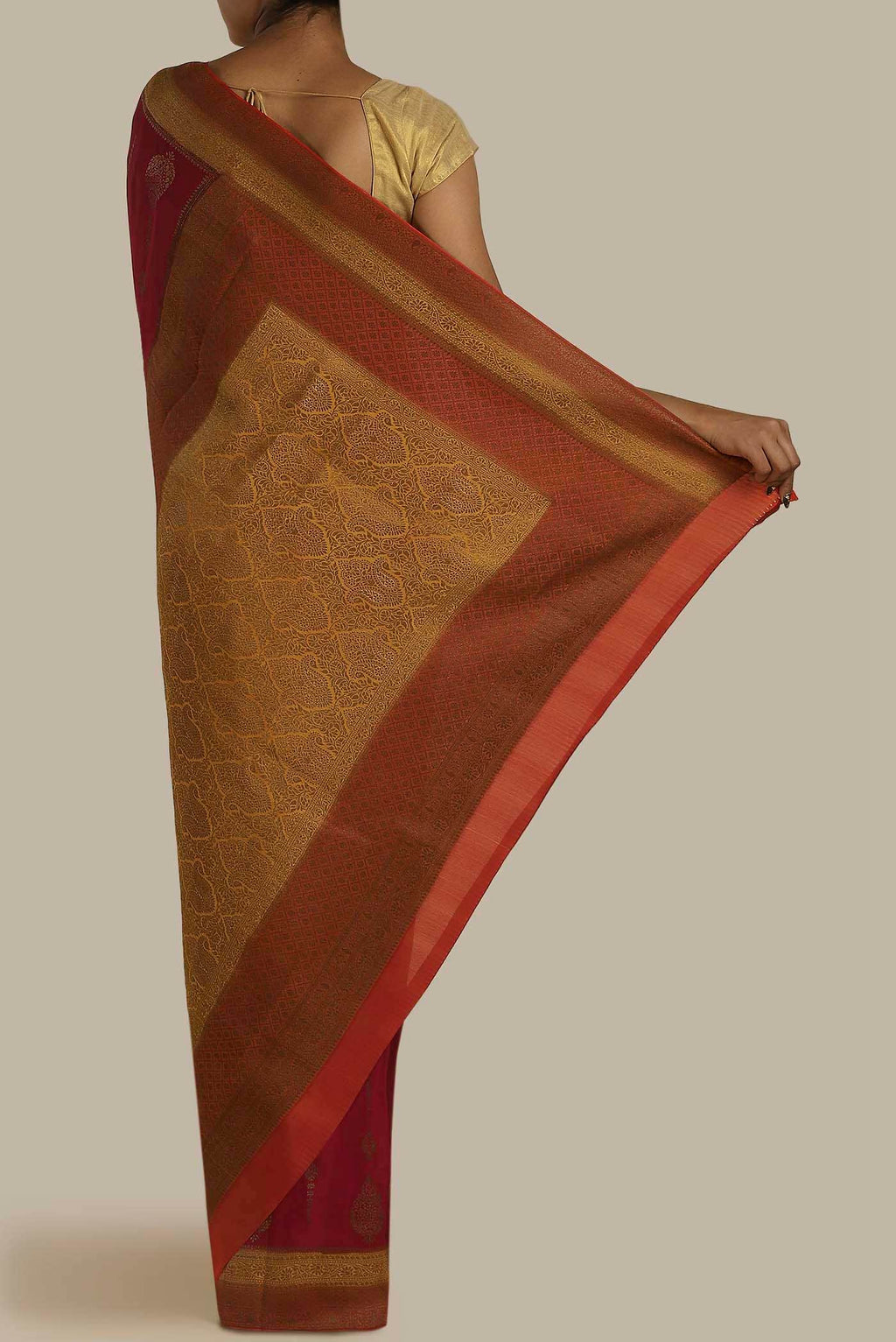 Maroon Mysore Crepe Saree