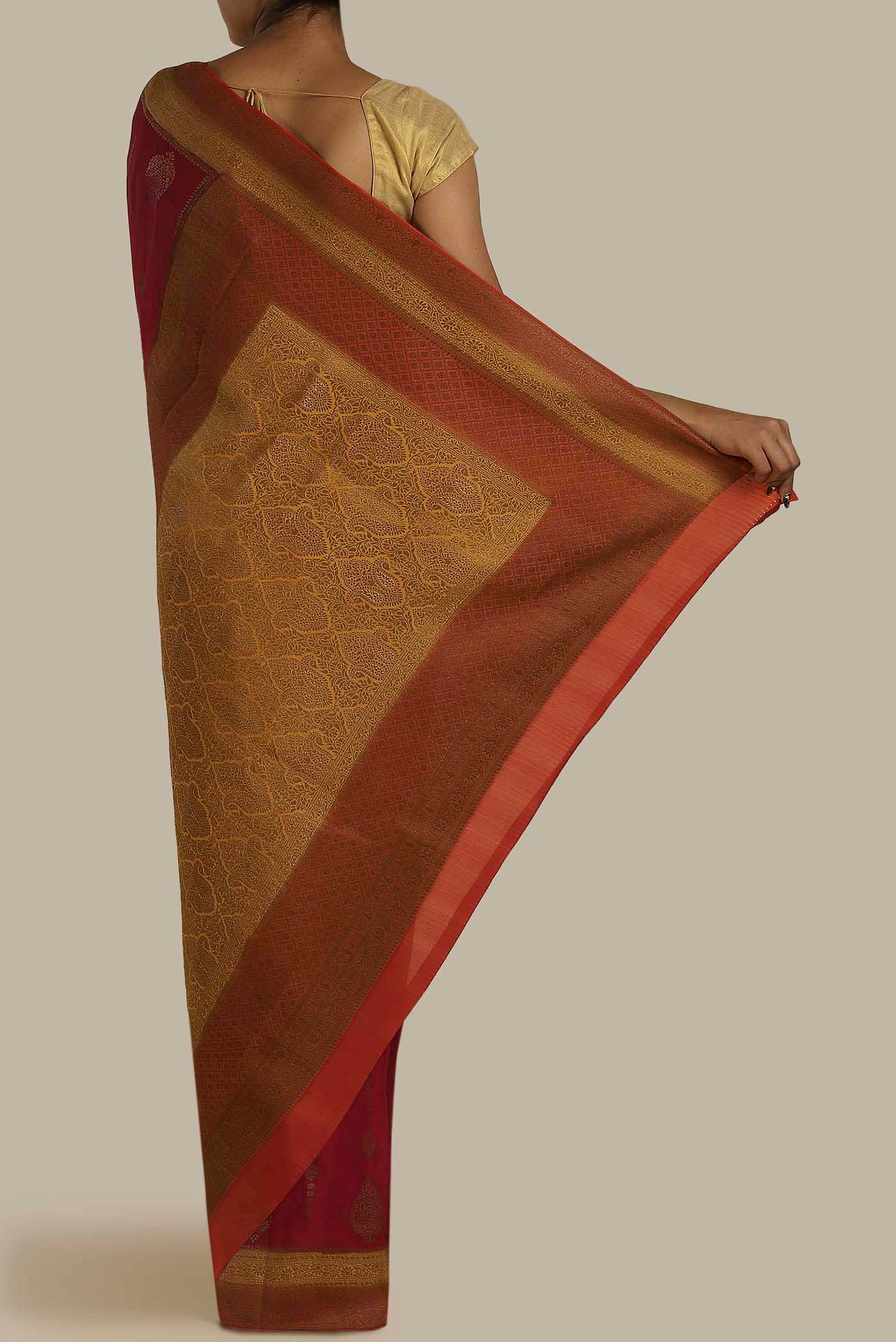 Maroon Mysore Crepe Saree