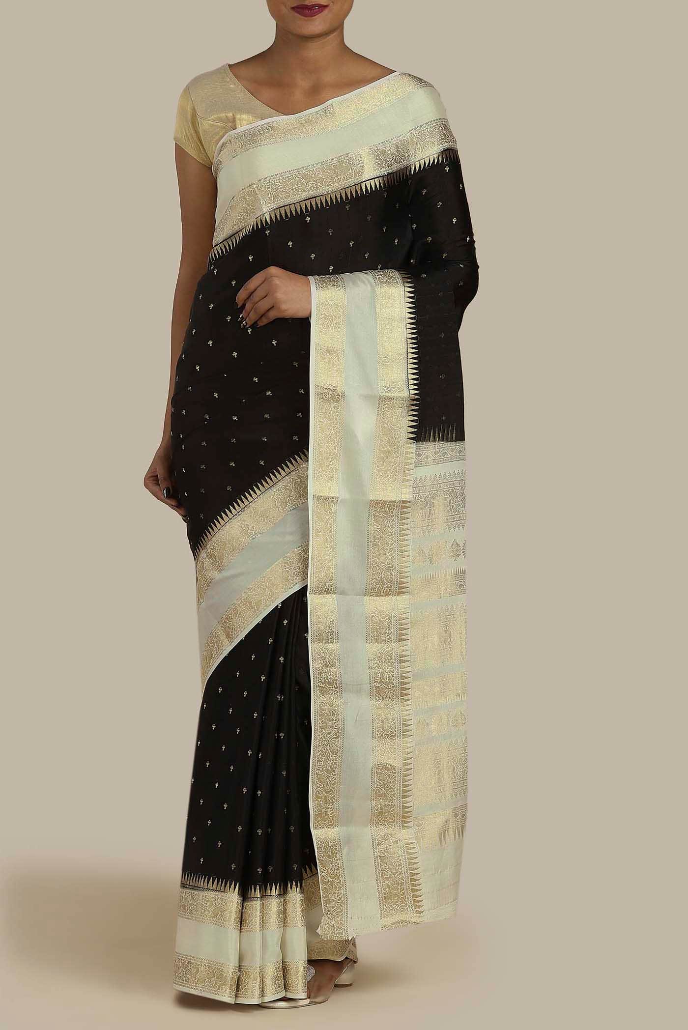 Black Mysore Crepe Saree