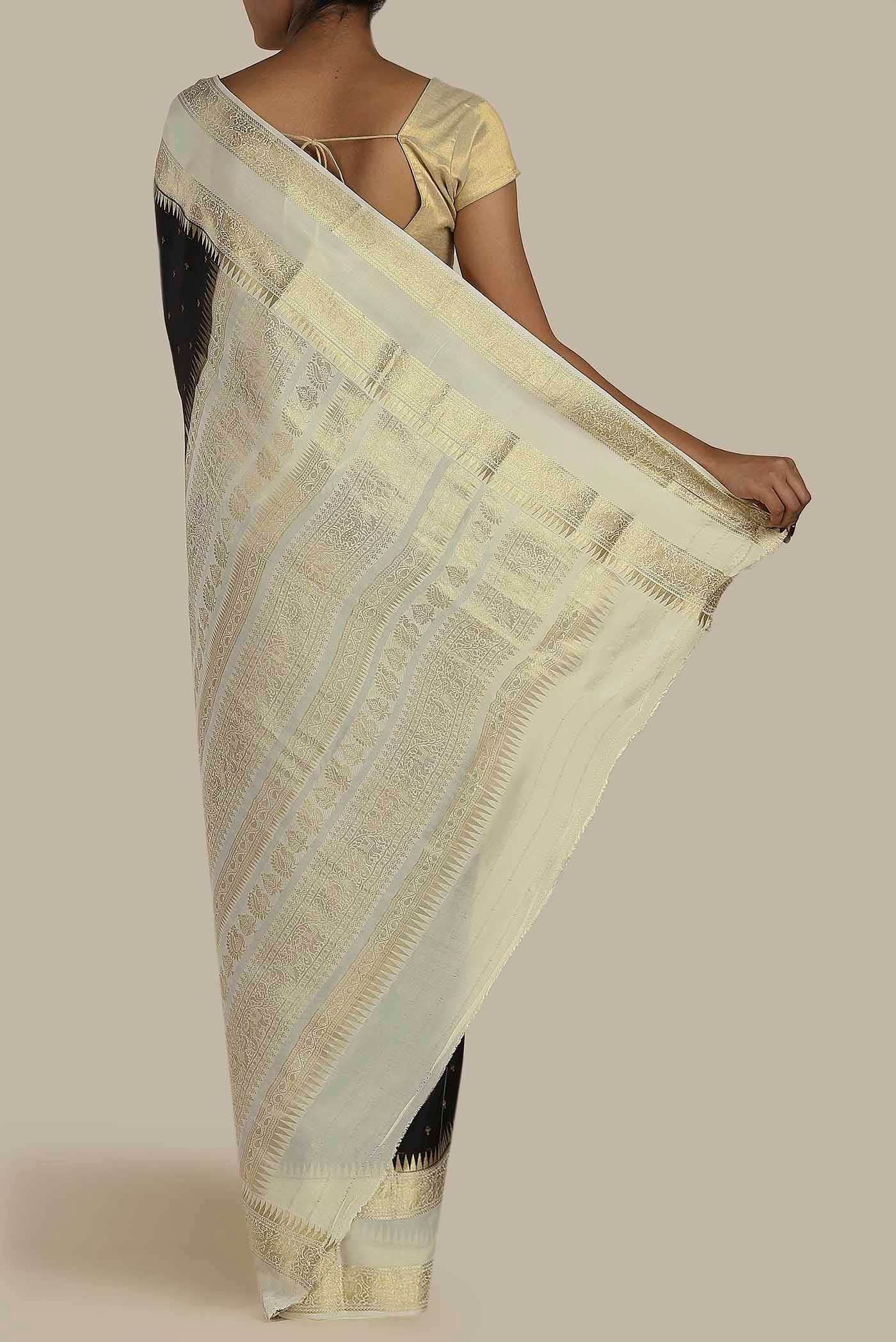 Black Mysore Crepe Saree