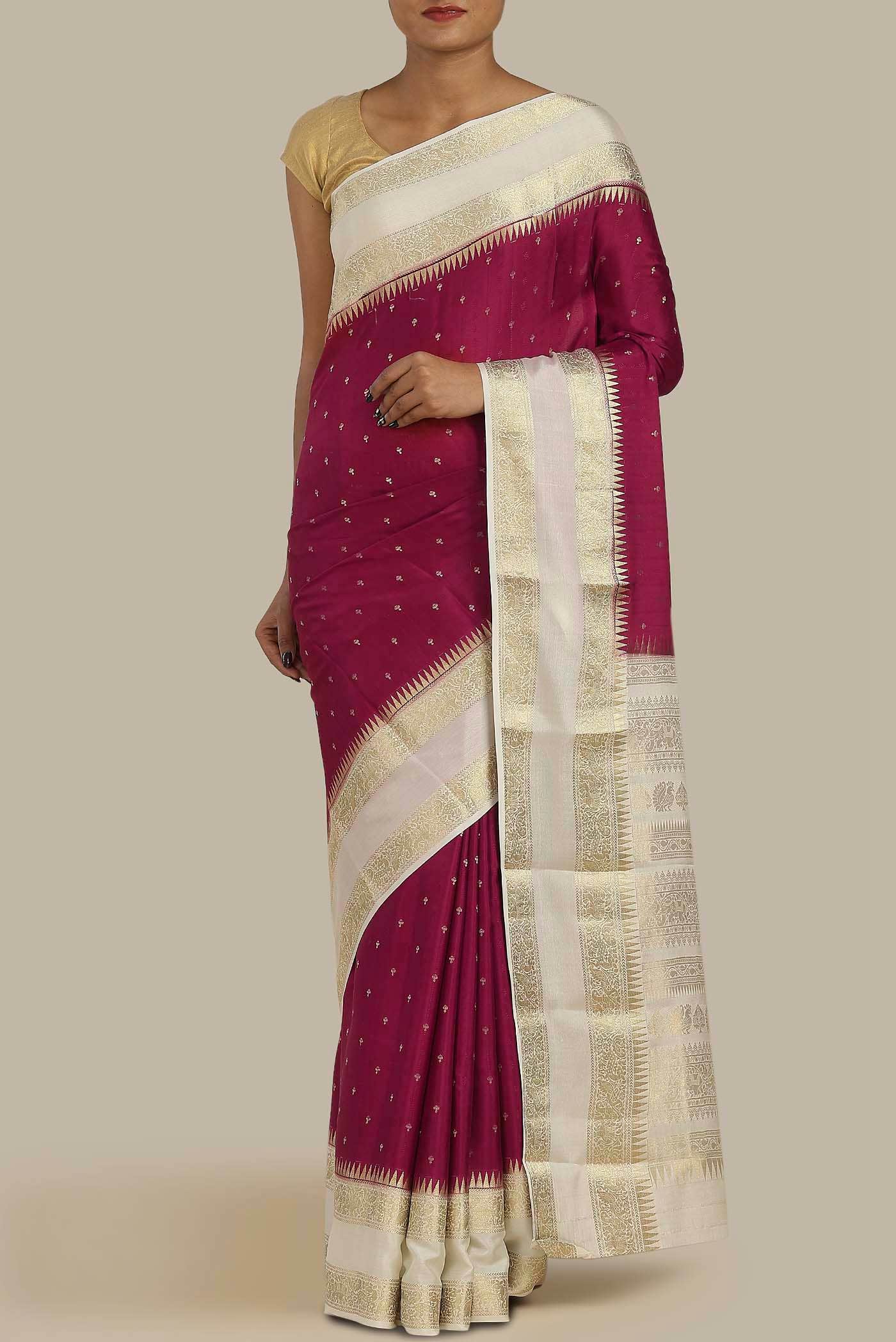 Magenta Mysore Crepe Saree