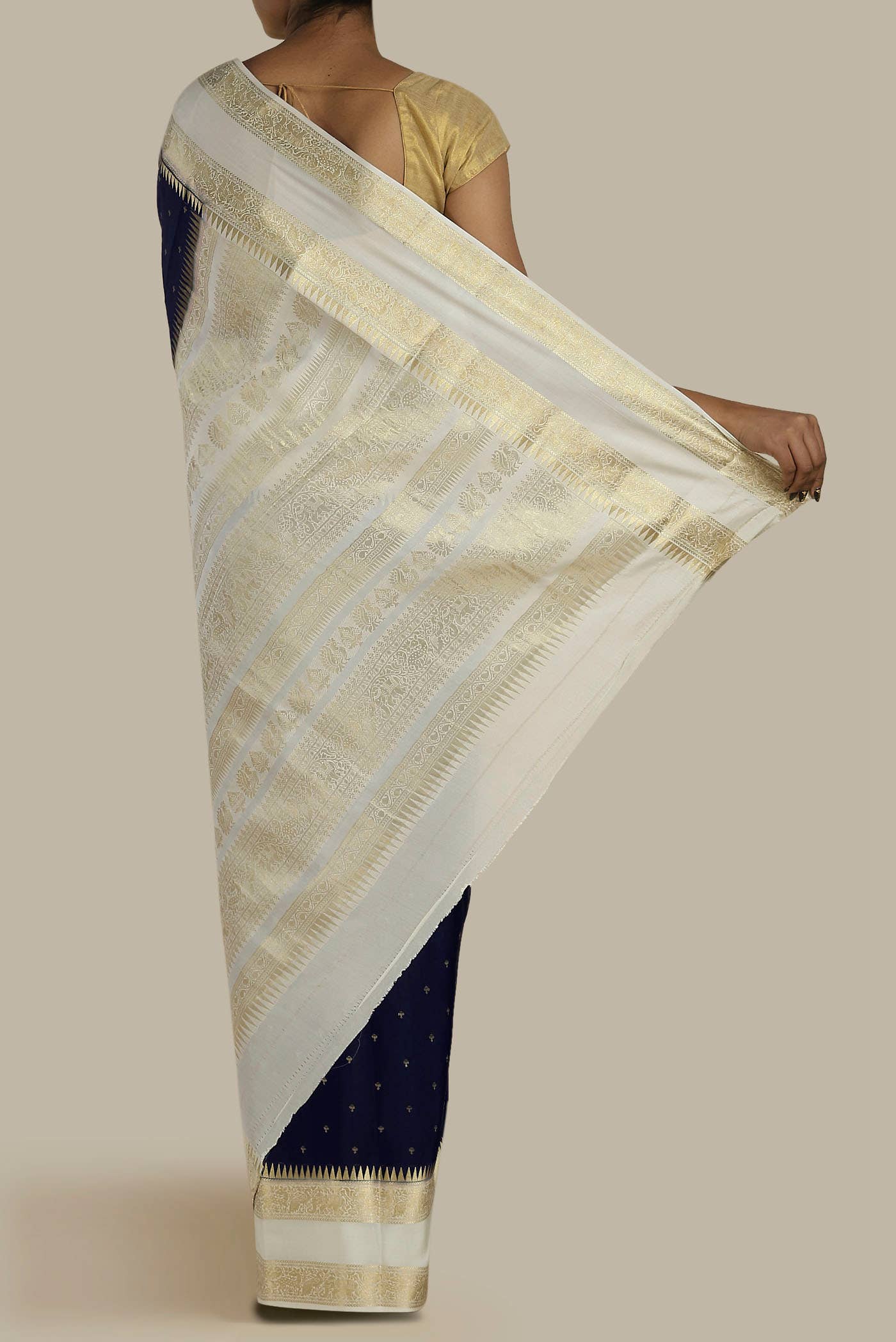 Blue Mysore Crepe Saree