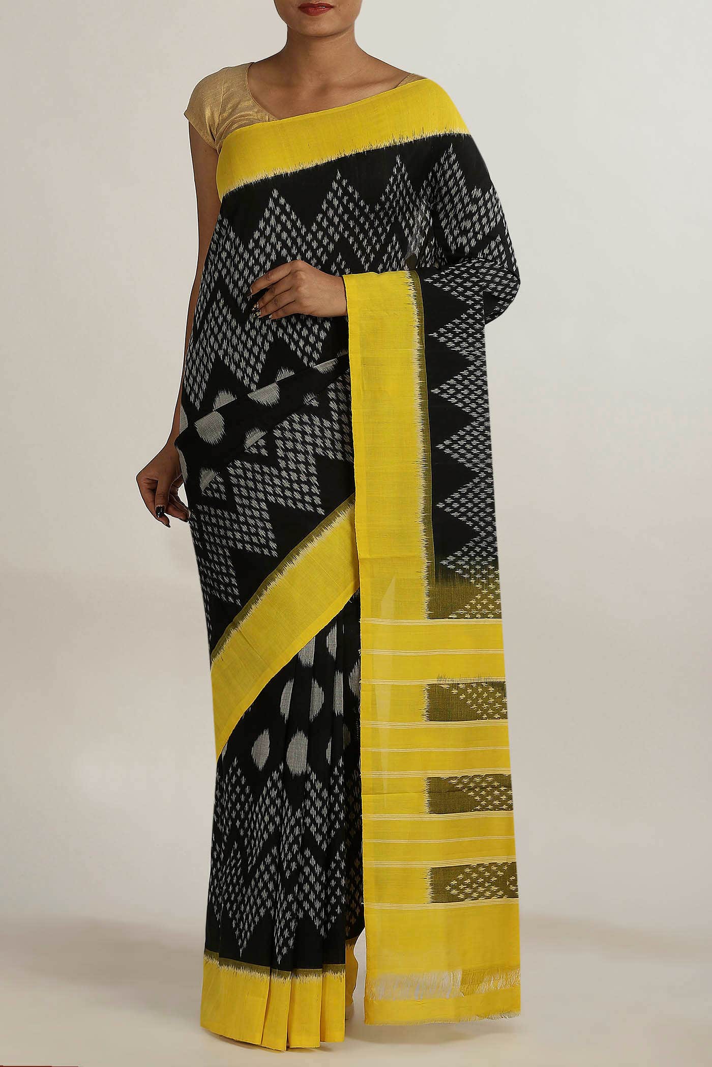 Black Pochampally Cotton Saree