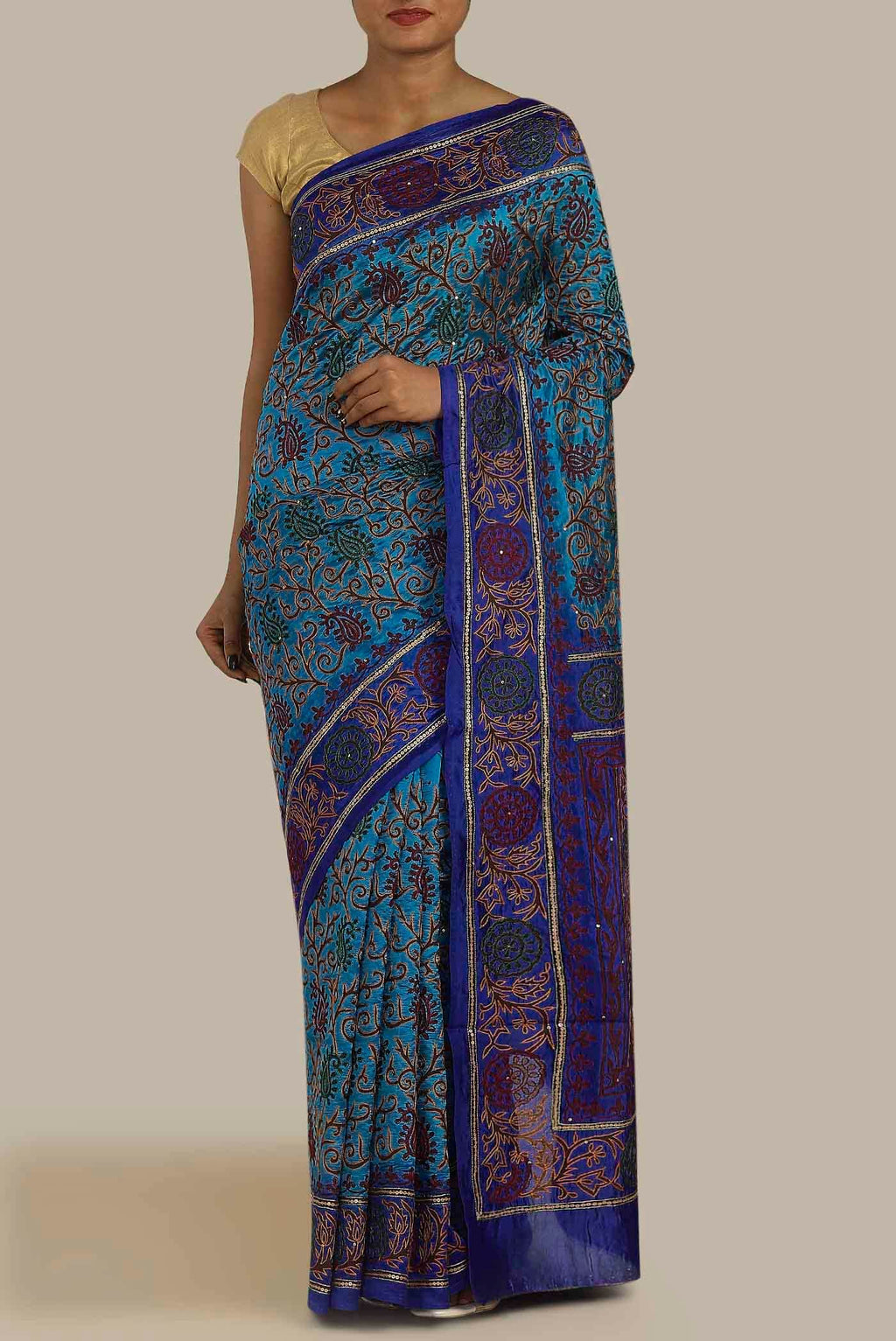 Blue Banarasi Raw Silk Saree