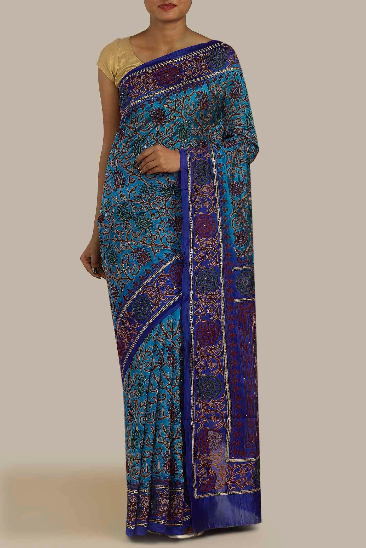 Blue Banarasi Raw Silk Saree