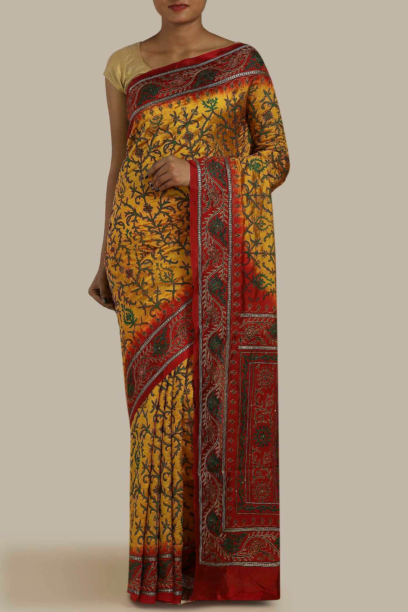 Yellow Banarasi Raw Silk Saree