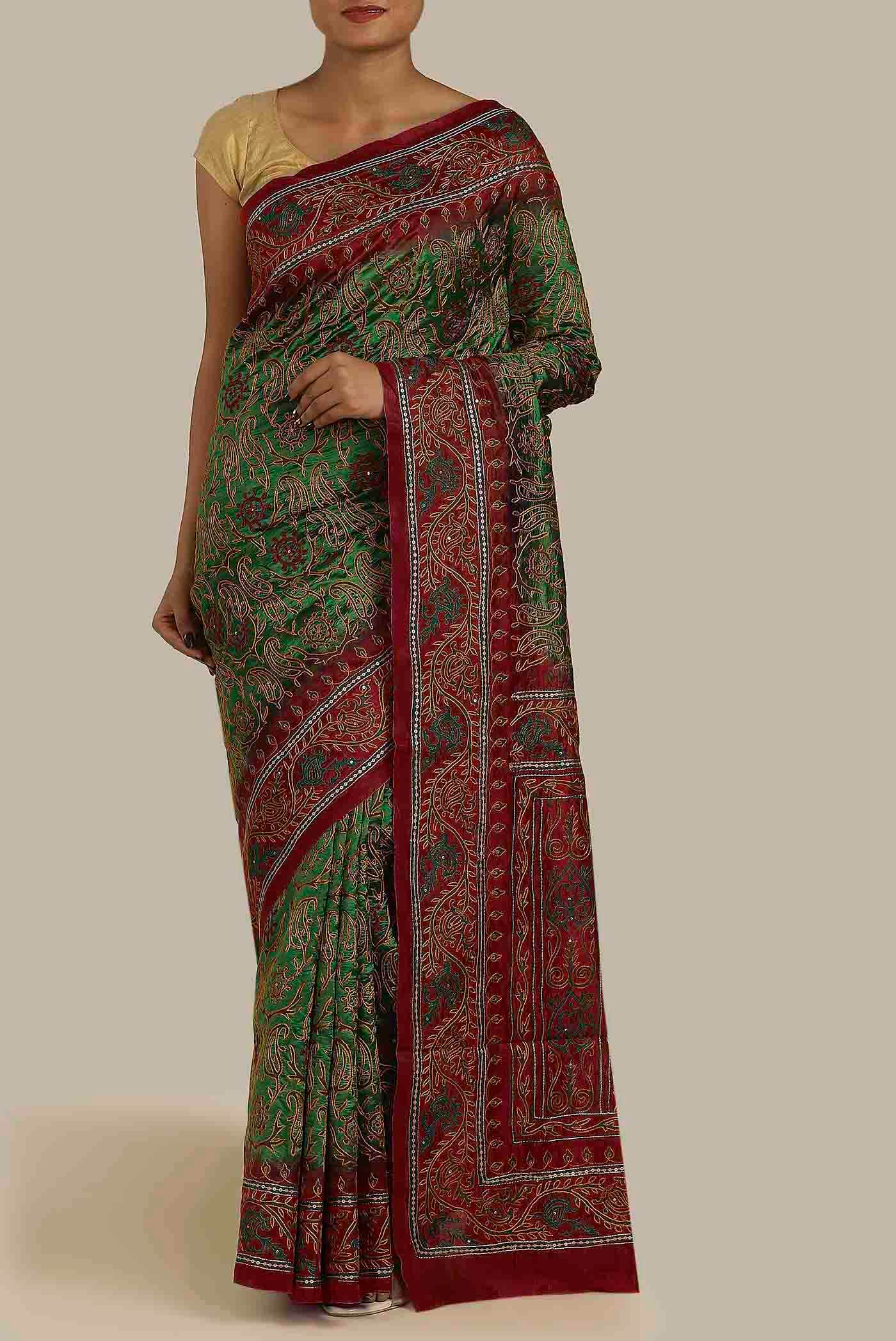Green Banarasi Raw Silk Saree