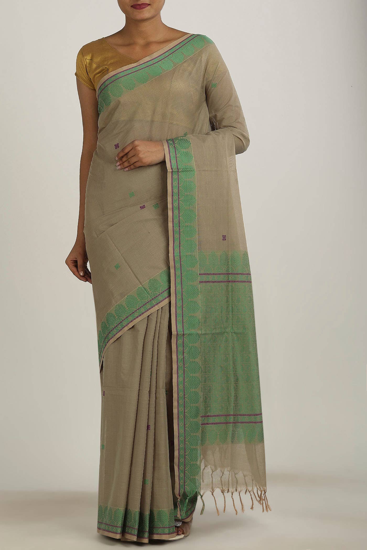 Beige Coimbatore Cotton Saree