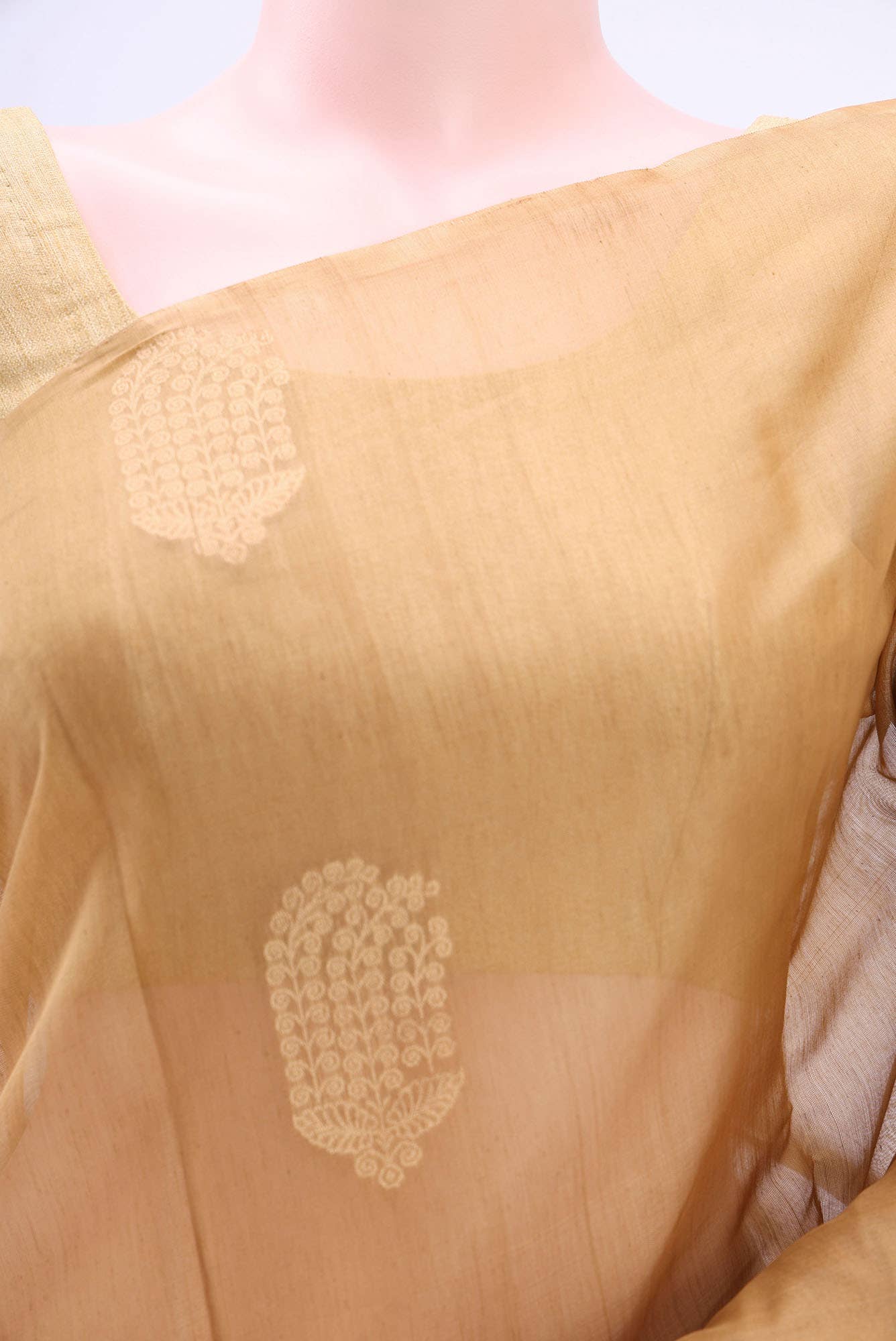 Beige Kora Cotton Saree