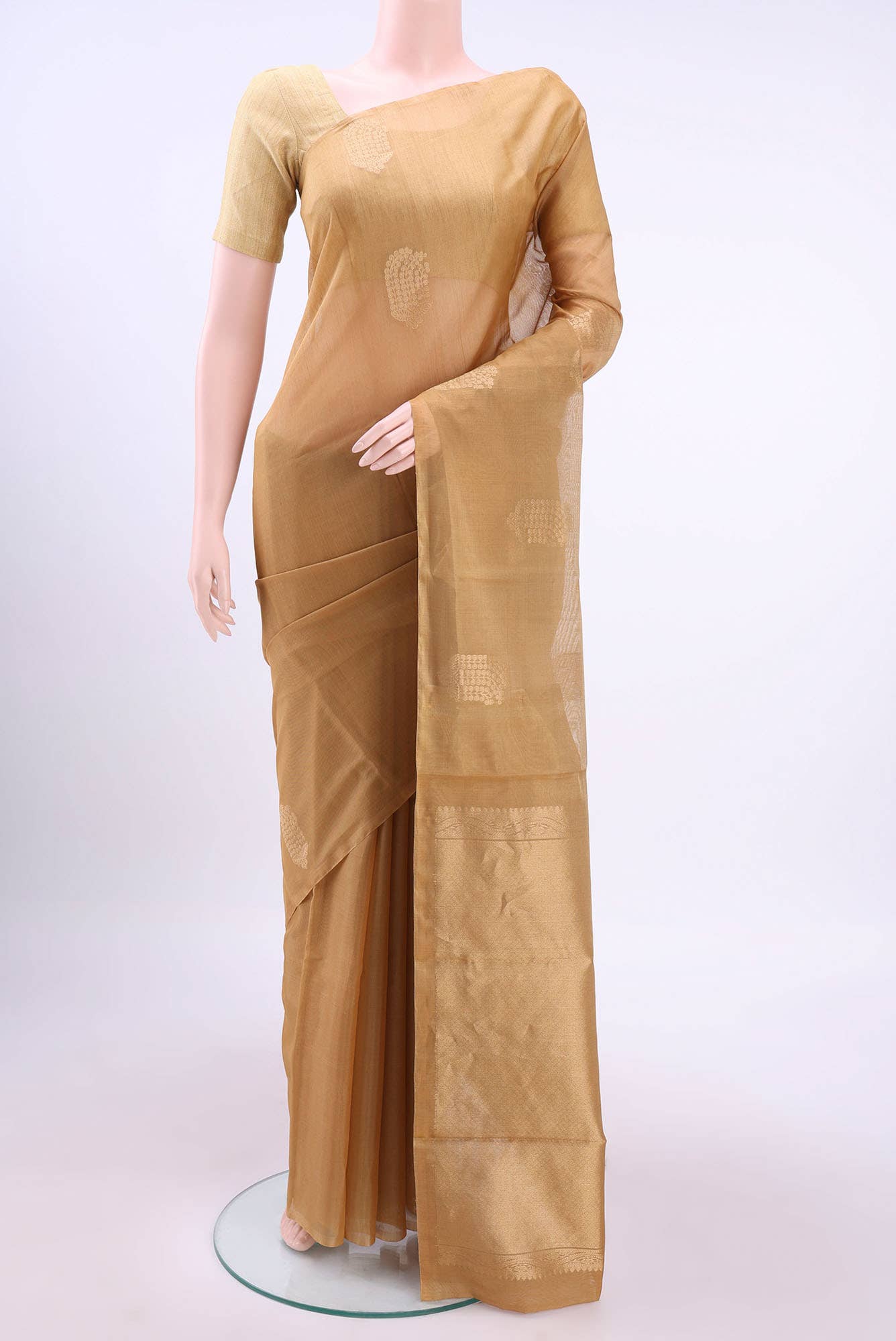 Beige Kora Cotton Saree