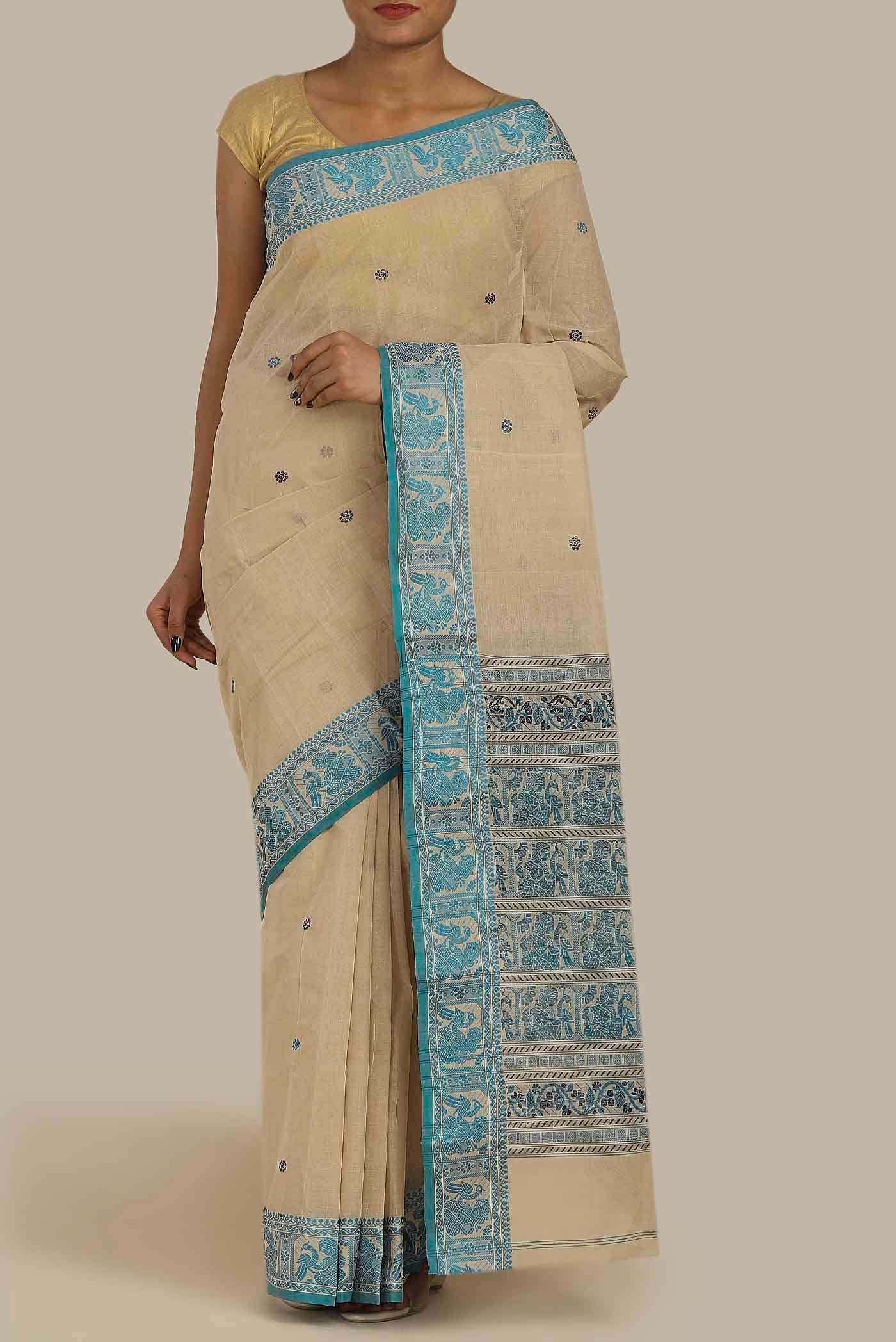 Beige Bengal Cotton Saree