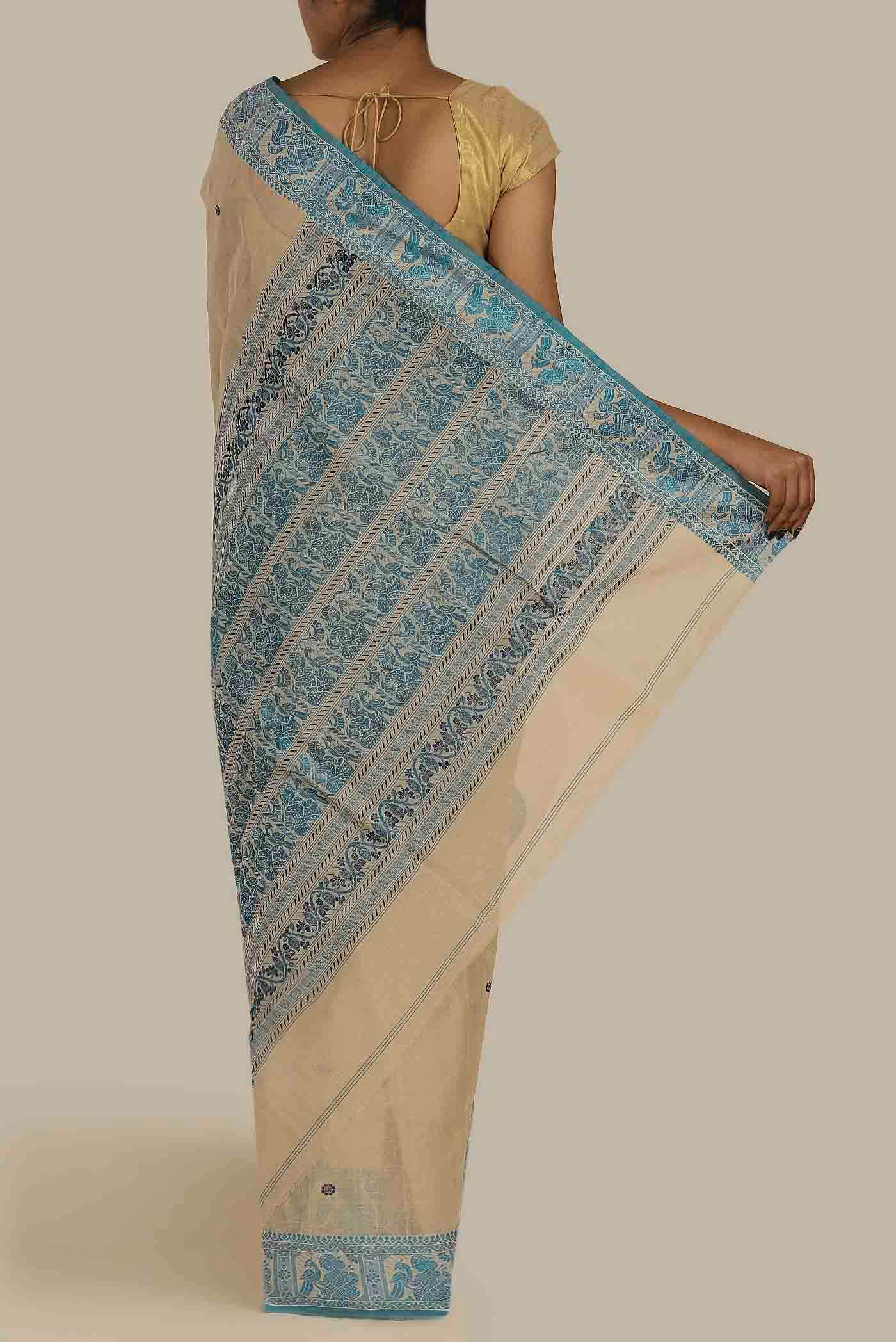 Beige Bengal Cotton Saree