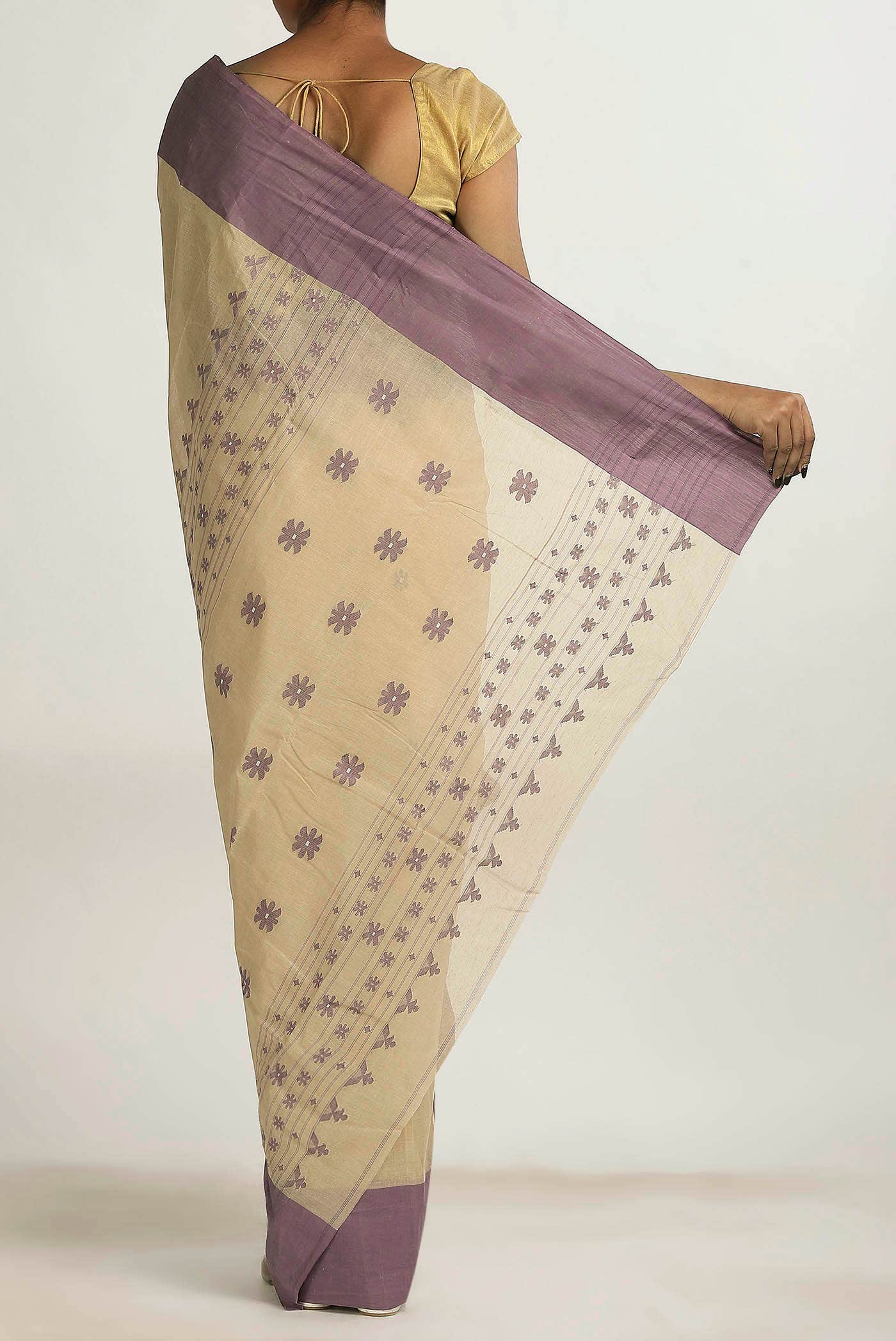 Beige Bengal Cotton Saree