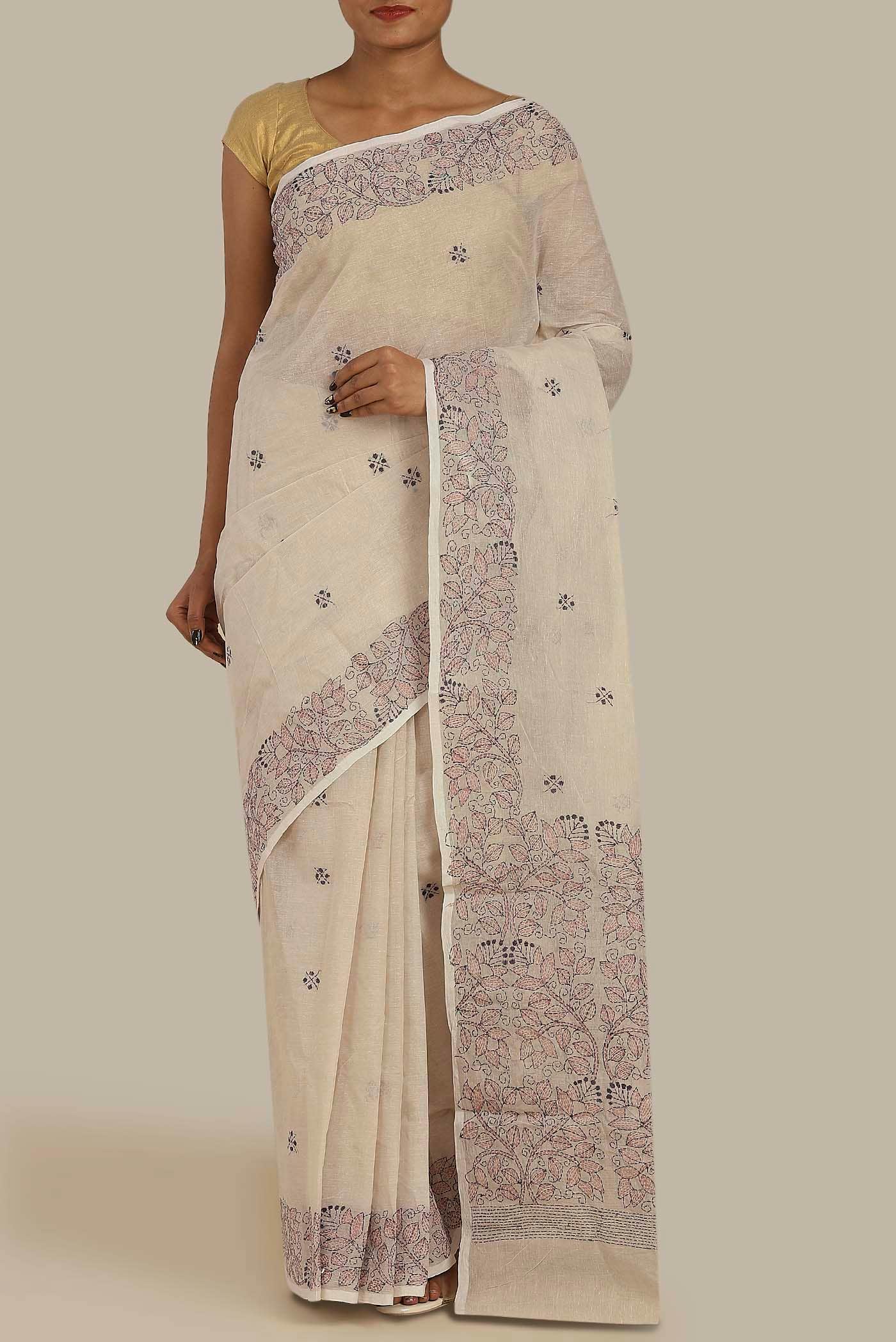 Beige Bengal Cotton Saree