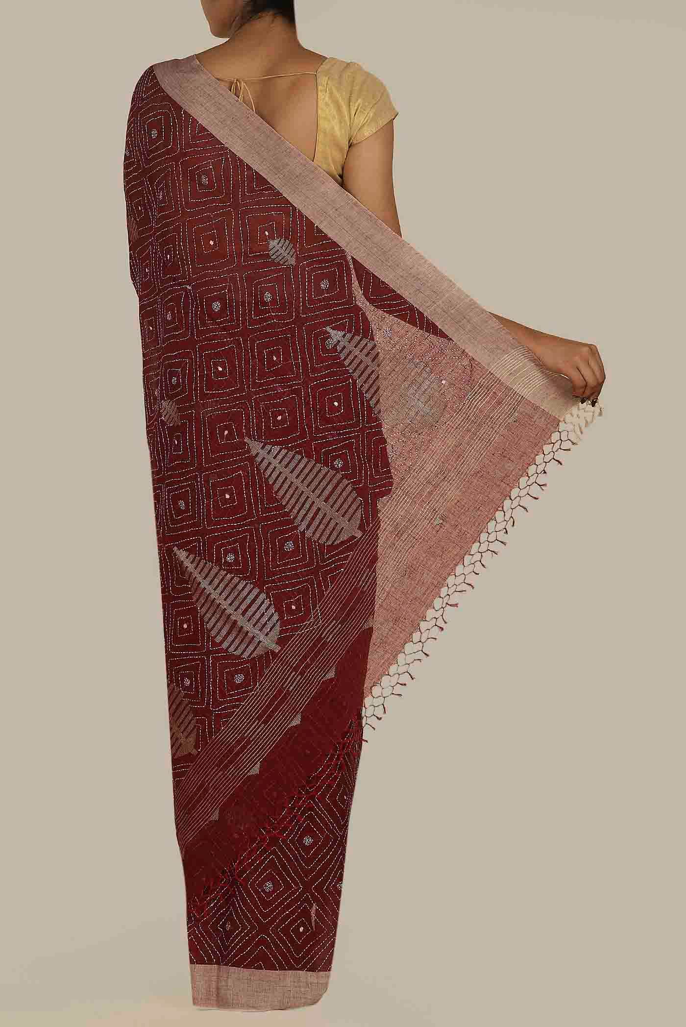 Maroon Bengal Cotton Saree