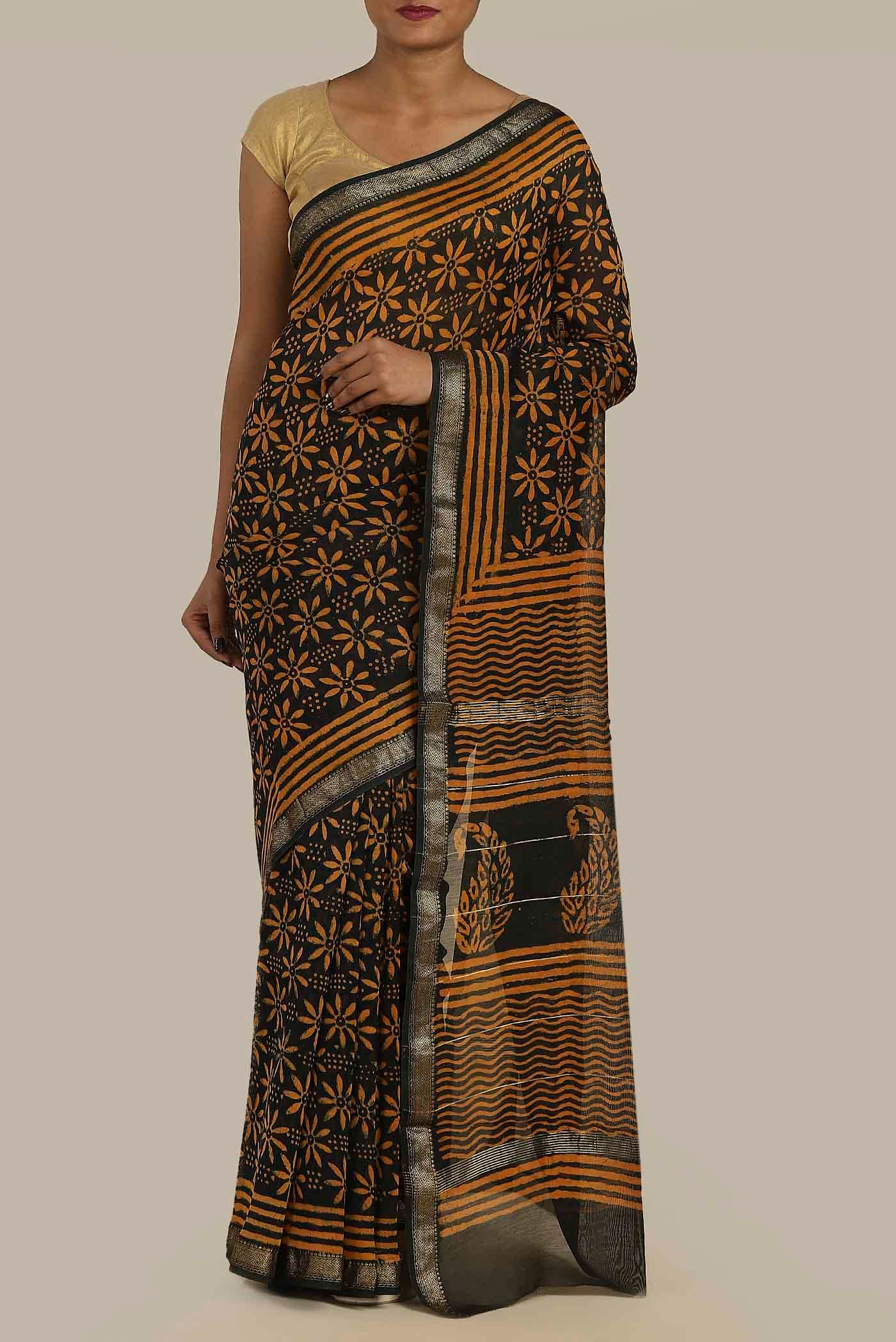 Black Maheshwari Silk Cotton Saree
