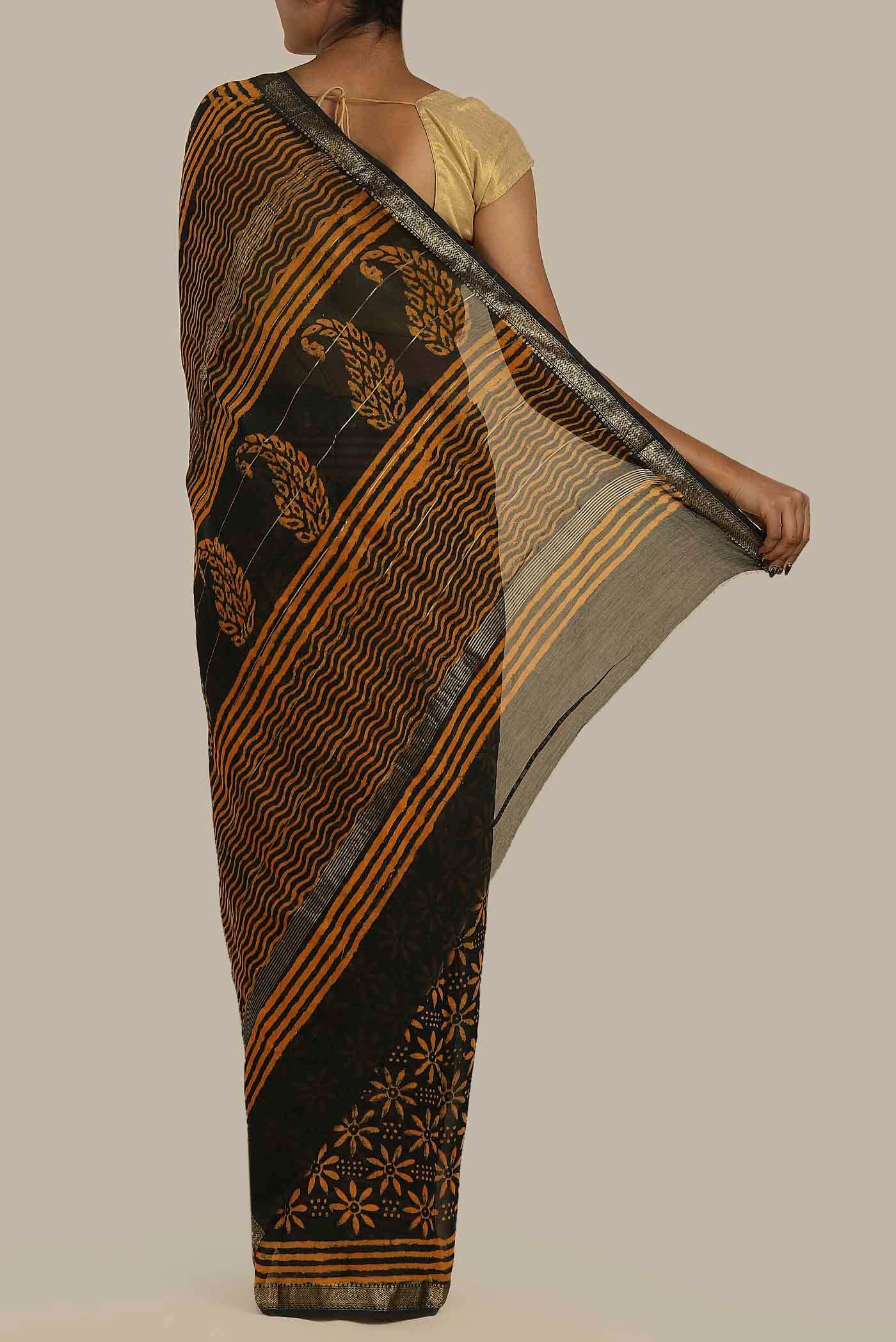 Black Maheshwari Silk Cotton Saree