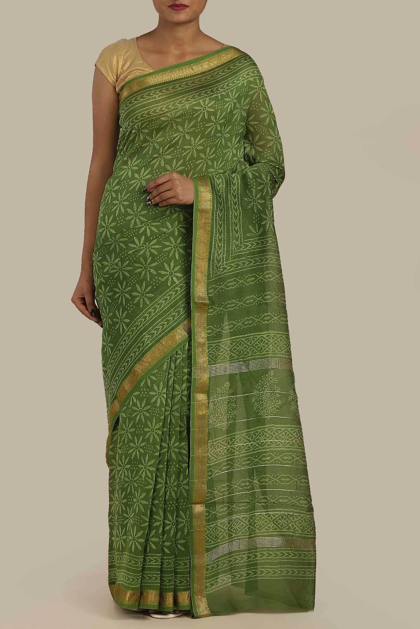 Green Maheshwari Silk Cotton Saree